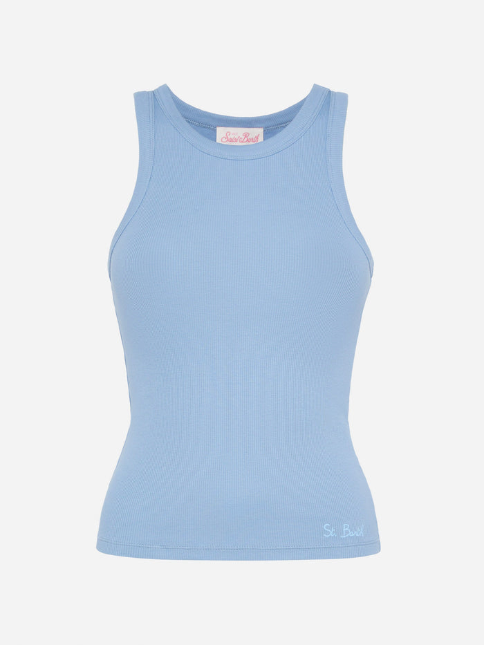 Ada Dusty Blue Ribbed Cotton Tank Top Top_apparel