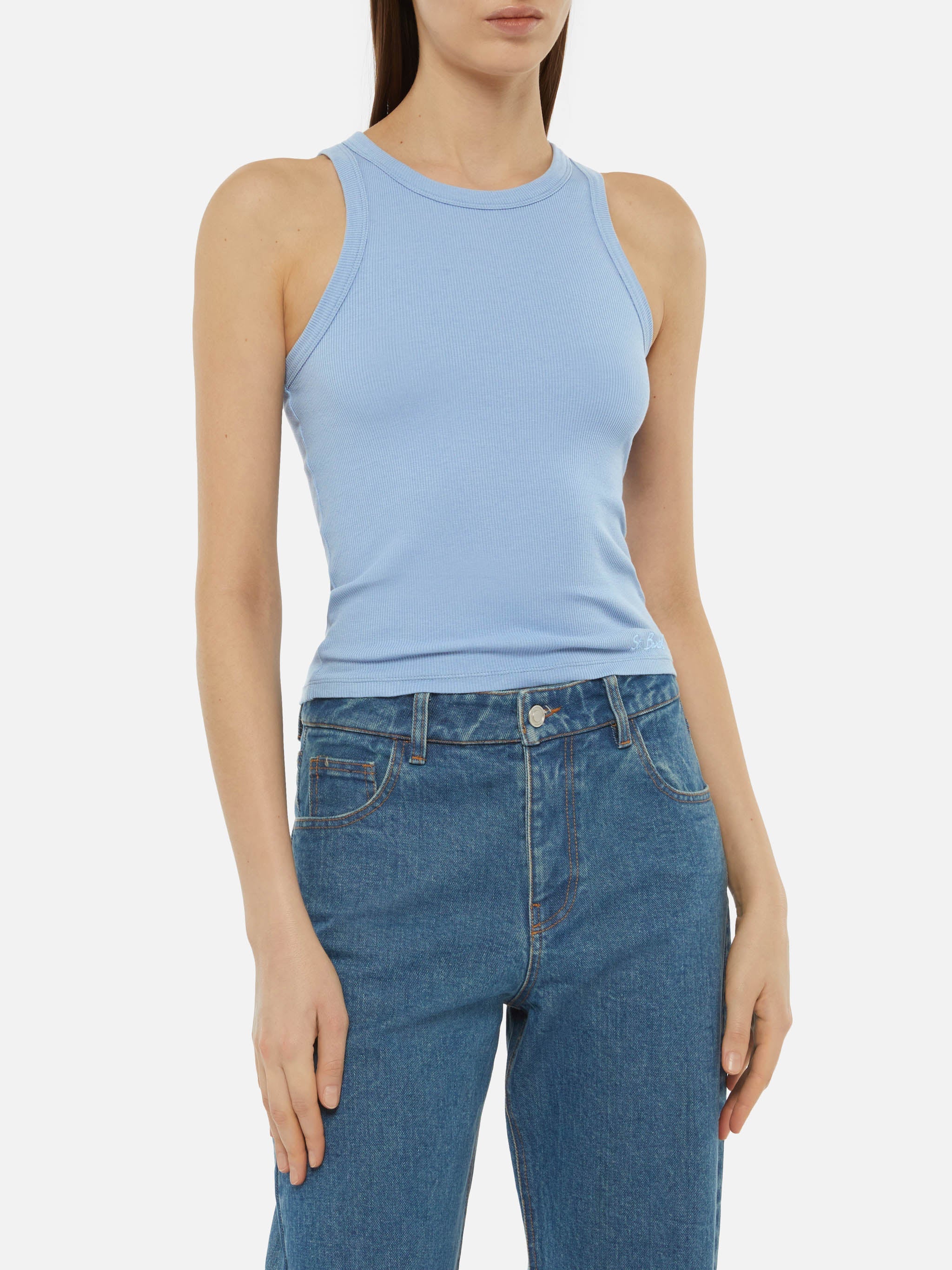 Ada Dusty Blue Ribbed Cotton Tank Top Top_apparel