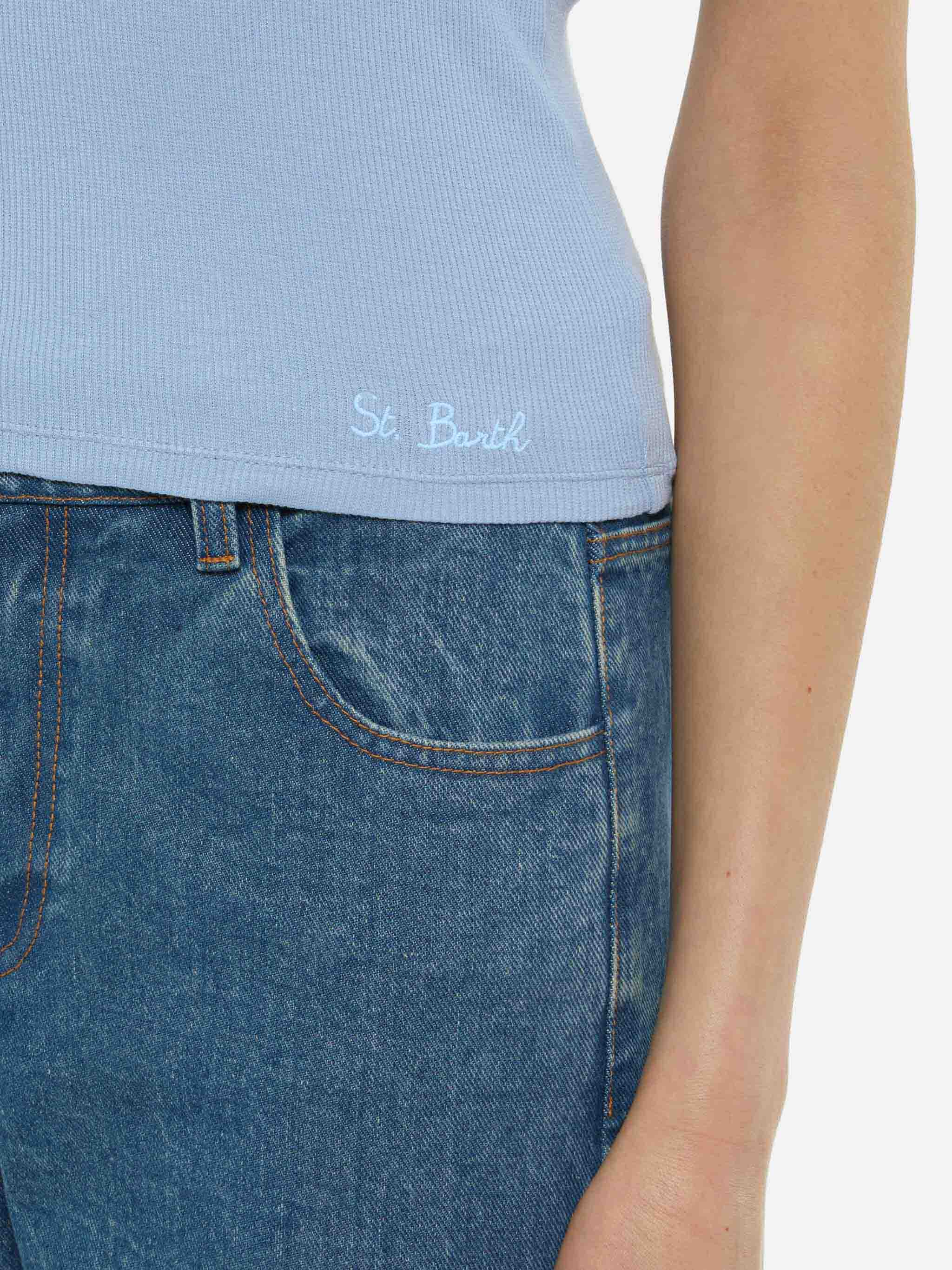 Ada Dusty Blue Ribbed Cotton Tank Top Top_apparel