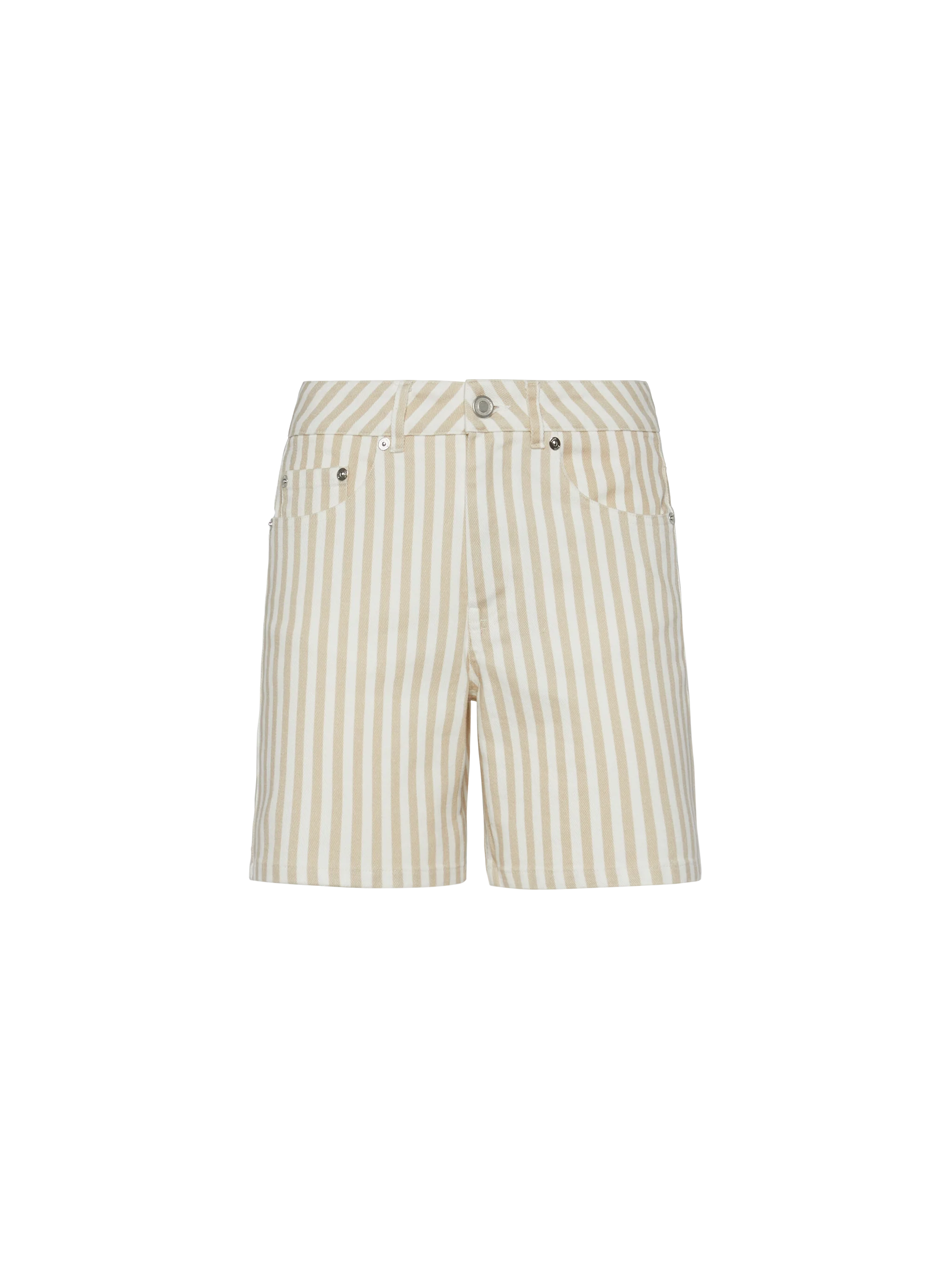 Ann Denim Bermuda With Beige Striped Print White Short Pant