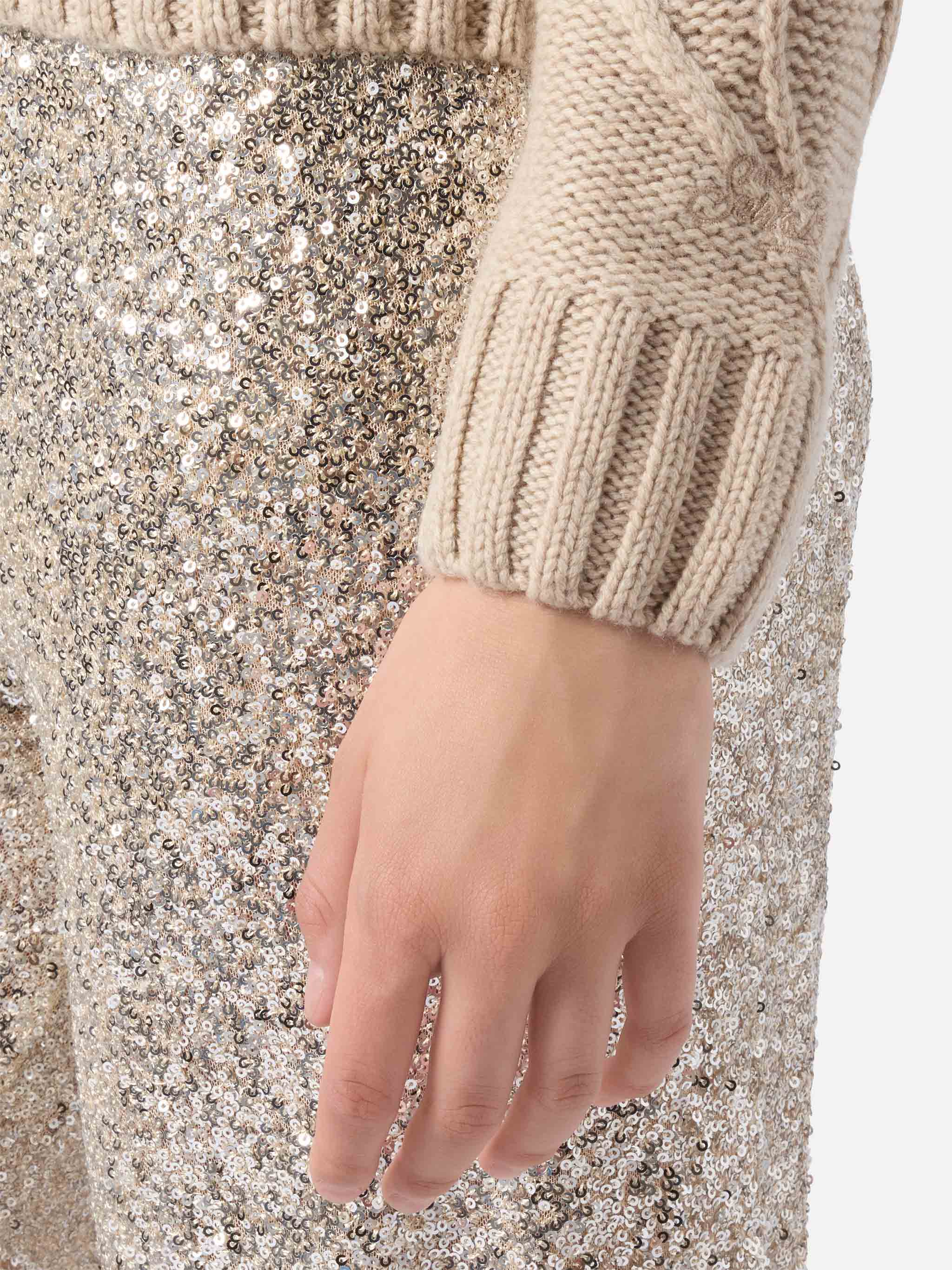 Beige High-Neck Alais Sweater Cashmere Blend With 3d Flowers