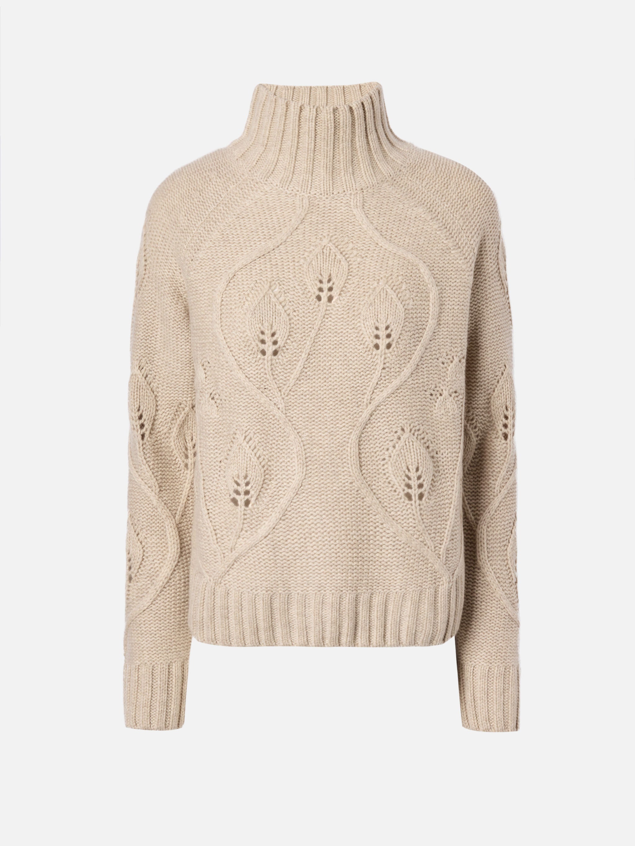 Beige High-Neck Alais Sweater Cashmere Blend With 3d Flowers
