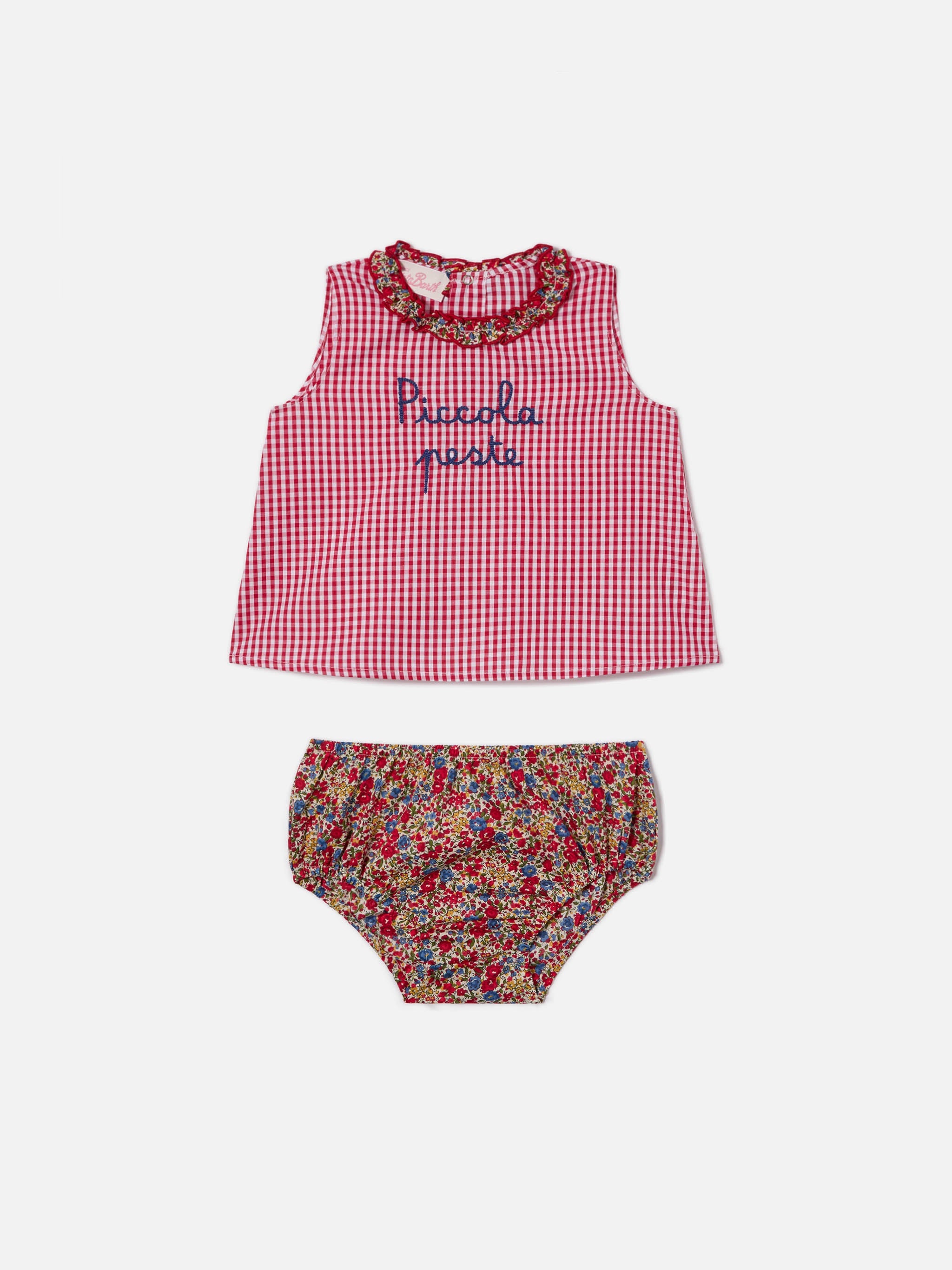 Abbie Top And Bloomer Set With Piccola Peste Embroidery | Made Liberty Fabric Red