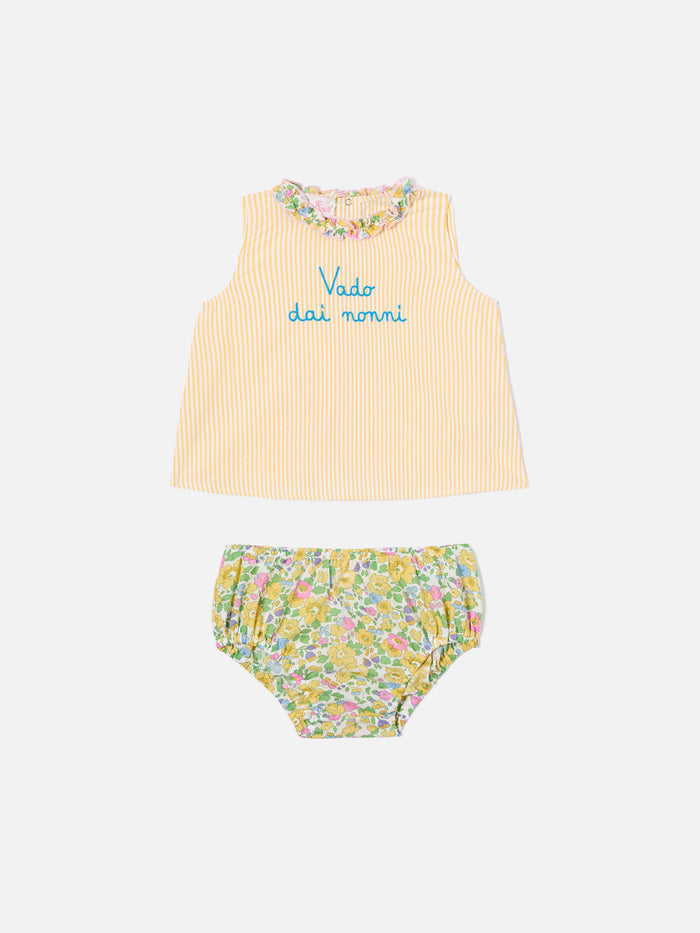 Abbie Top And Bloomer Set With Vado Dai Nonni Embroidery | Made Liberty Fabric __single__