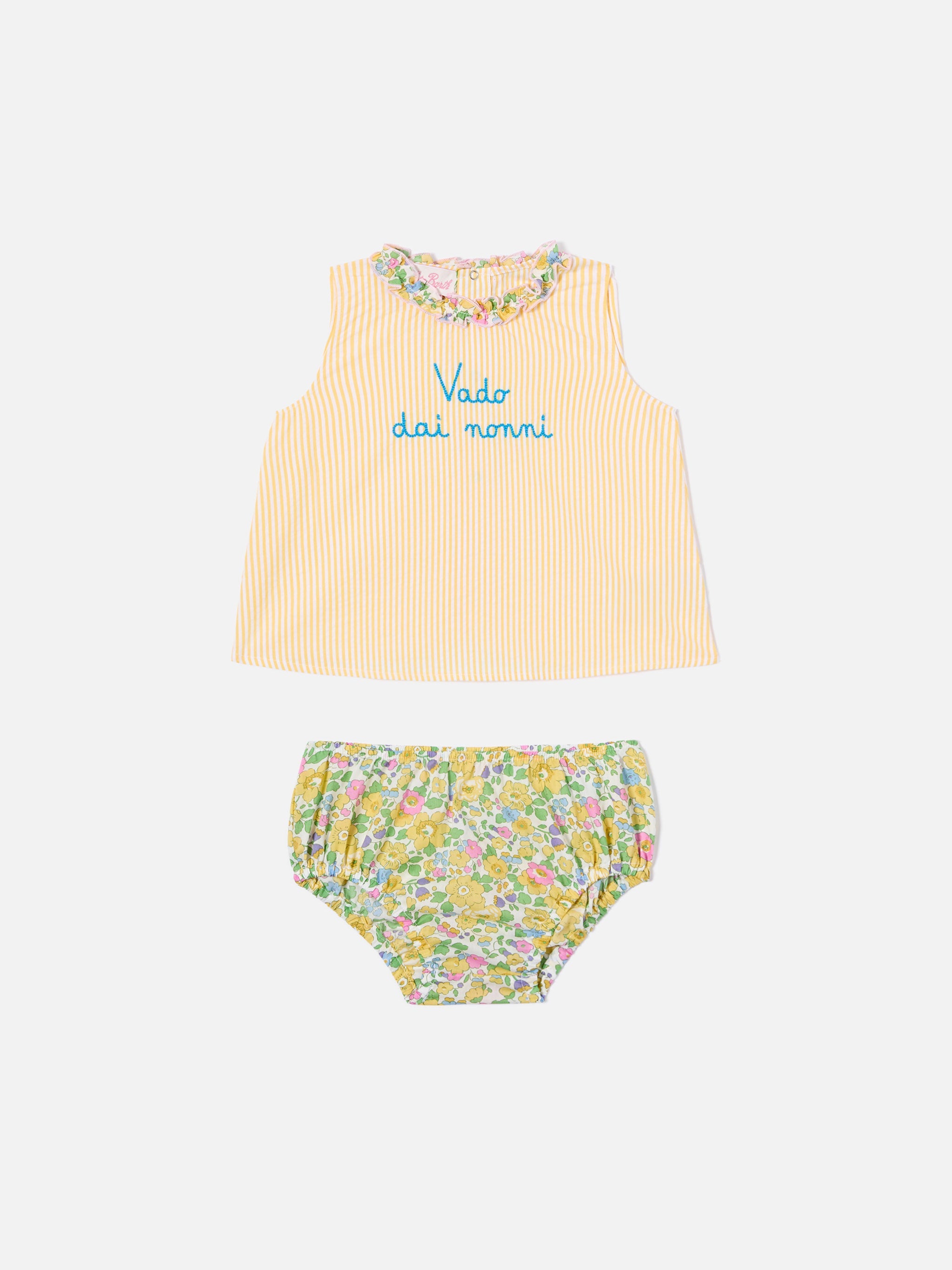 Abbie Top And Bloomer Set With Vado Dai Nonni Embroidery | Made Liberty Fabric Pink