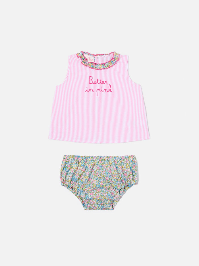 Abbie Top And Bloomer Set With Better In Pink Embroidery | Made Liberty Fabric __single__