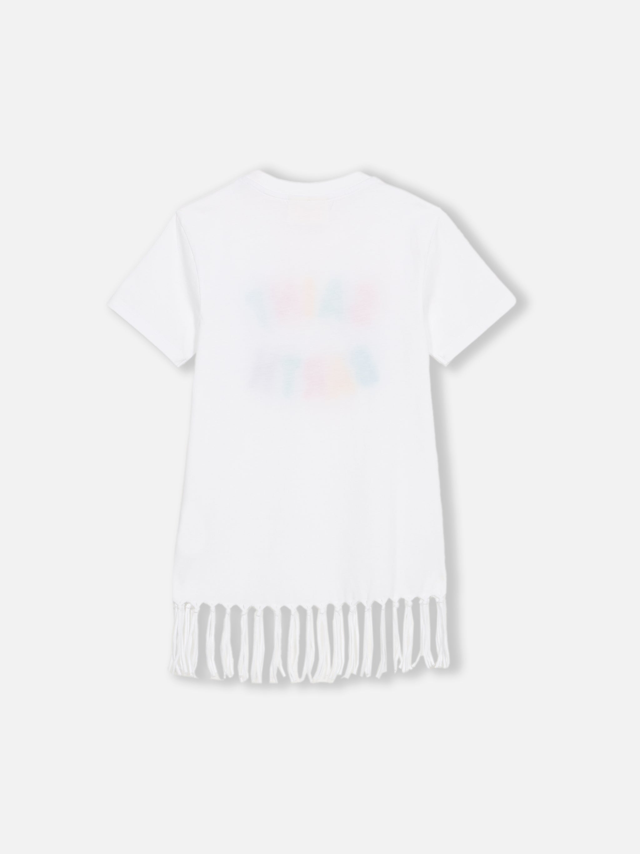 Girl Abbey Dress With Fringes And Terry Patch White
