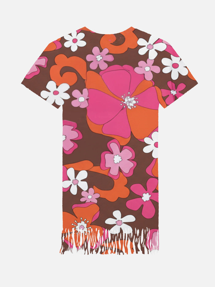 Abbey Dress With Fringes And Retro Flower Print __single__