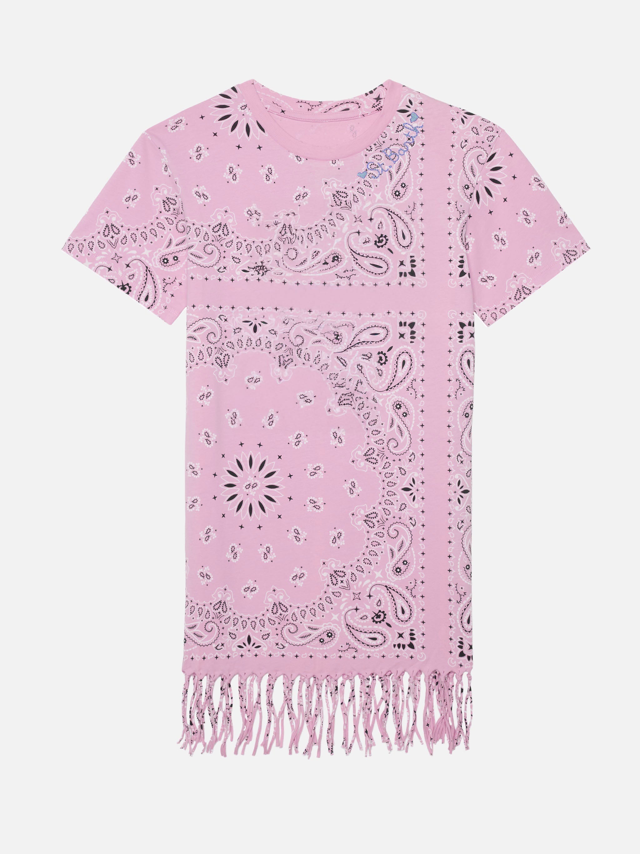 Abbey Dress With Fringes And Bandana Print Pink