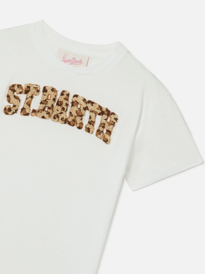 Abbey Organic Cotton Dress With Leopard Terry-Effect Logo White
