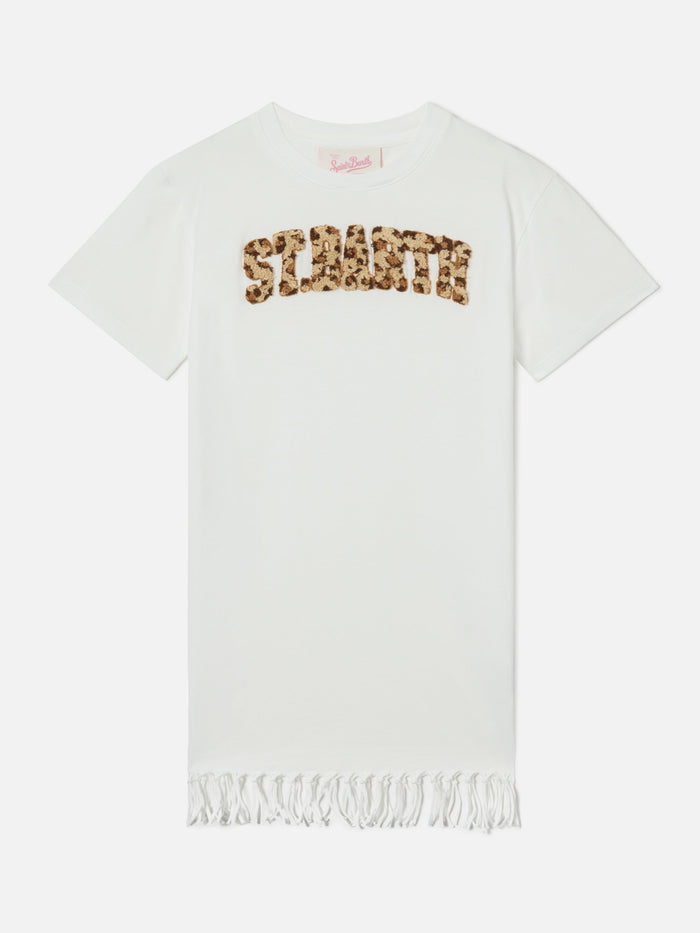 Abbey Organic Cotton Dress With Leopard Terry-Effect Logo White