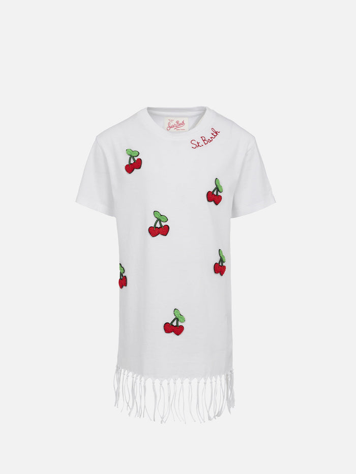 Girl Abbey Dress With Fringes And Cherry Patch __single__