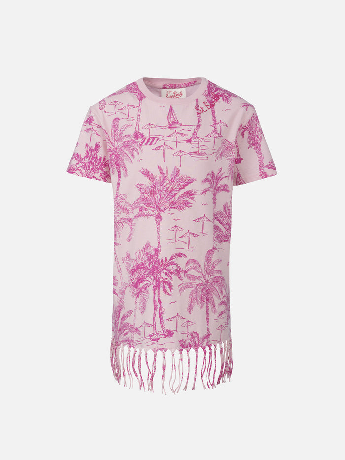 Girl Abbey Dress With Fringes And Toile De Jouy Print __single__