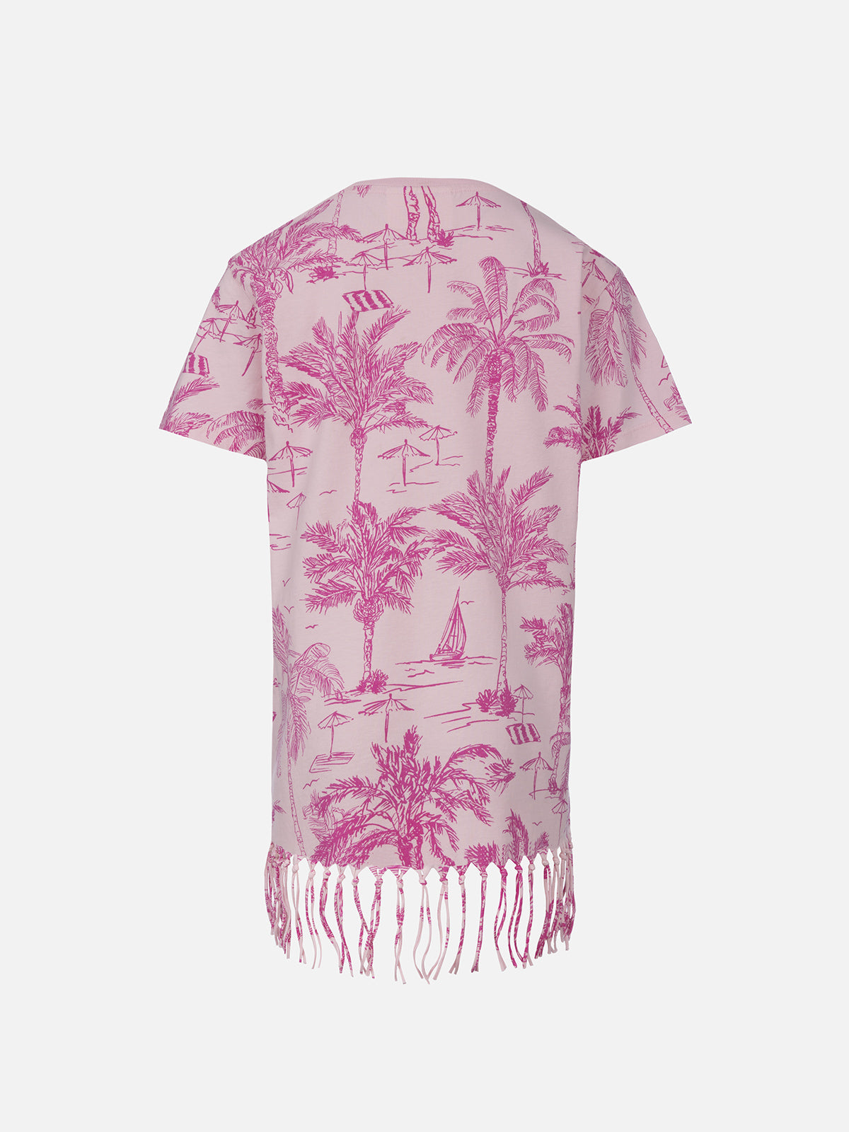Girl Abbey Dress With Fringes And Toile De Jouy Print Pink