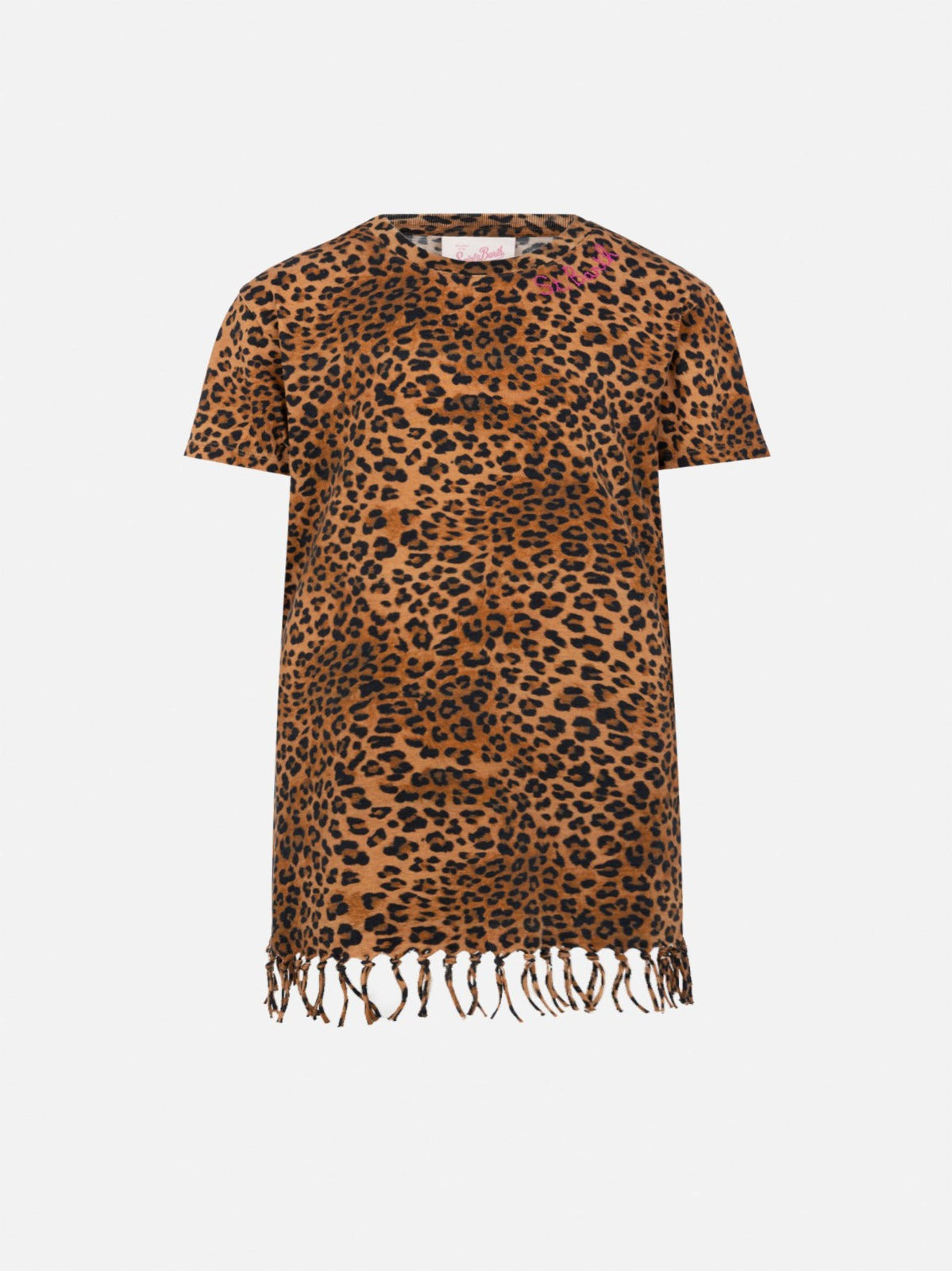 Abbey Dress With Fringes And Animalier Print Brown
