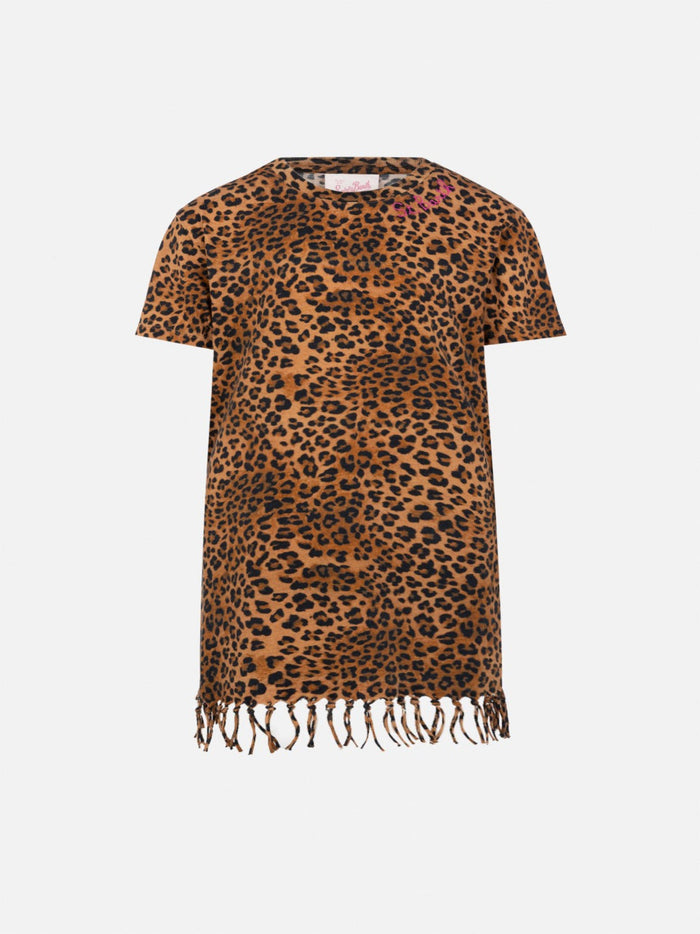 Abbey Dress With Fringes And Animalier Print Brown