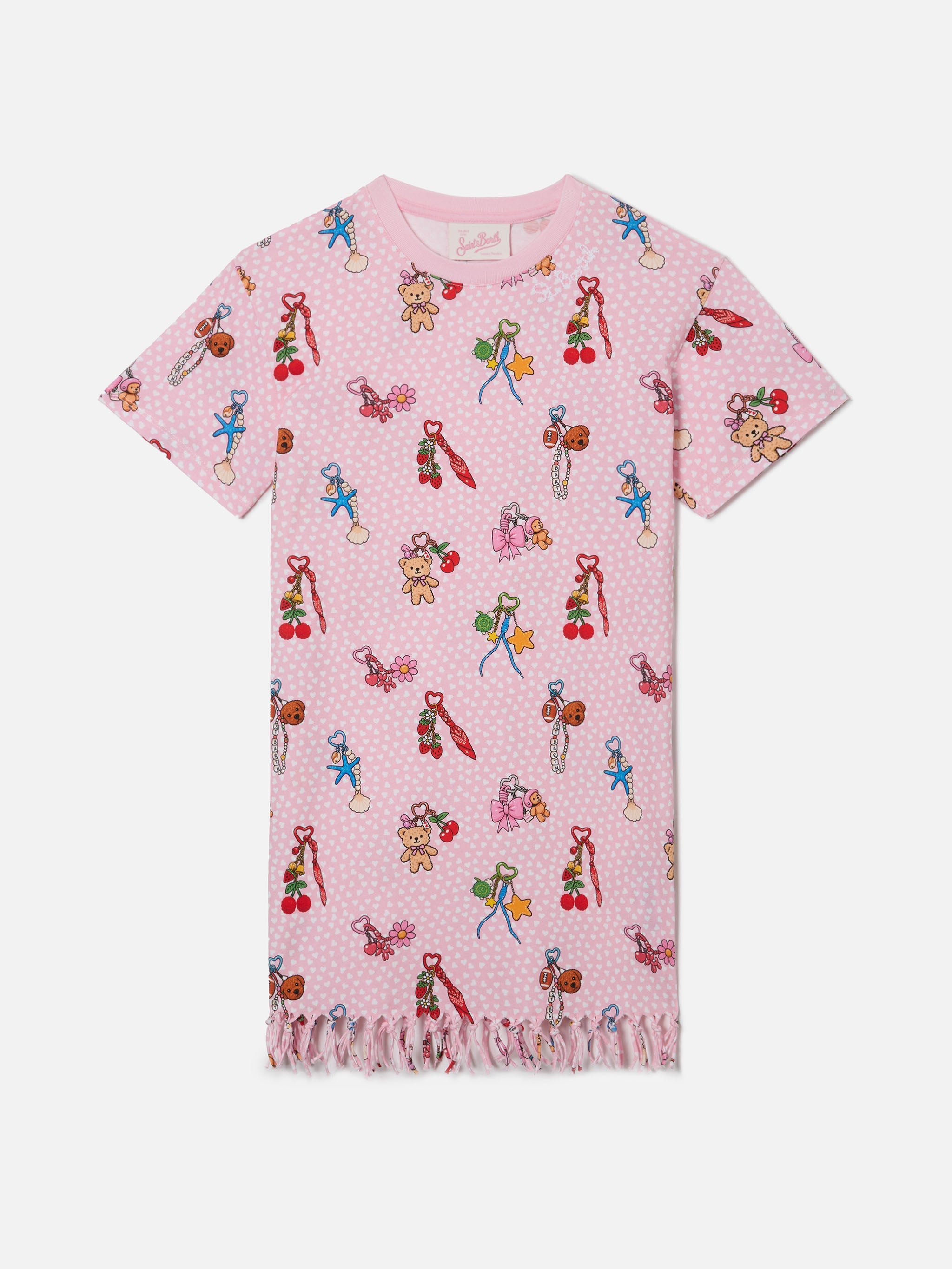 Abbey Organic Cotton Dress With Heart And Charms All-Over Print Pink