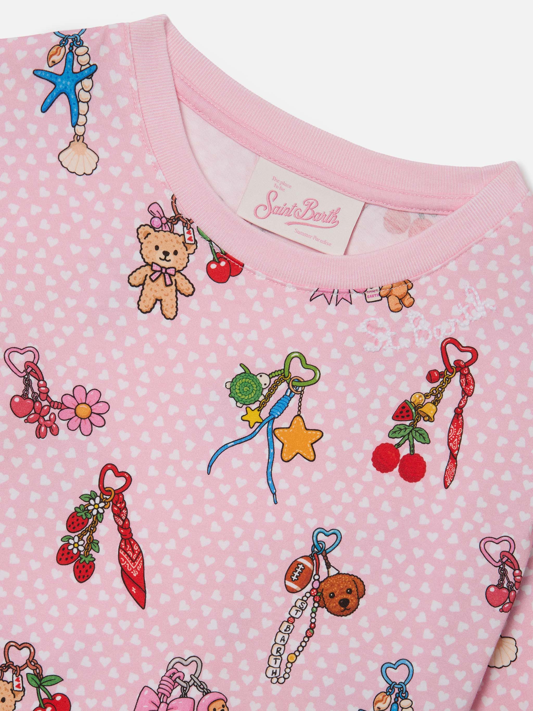 Abbey Organic Cotton Dress With Heart And Charms All-Over Print Pink