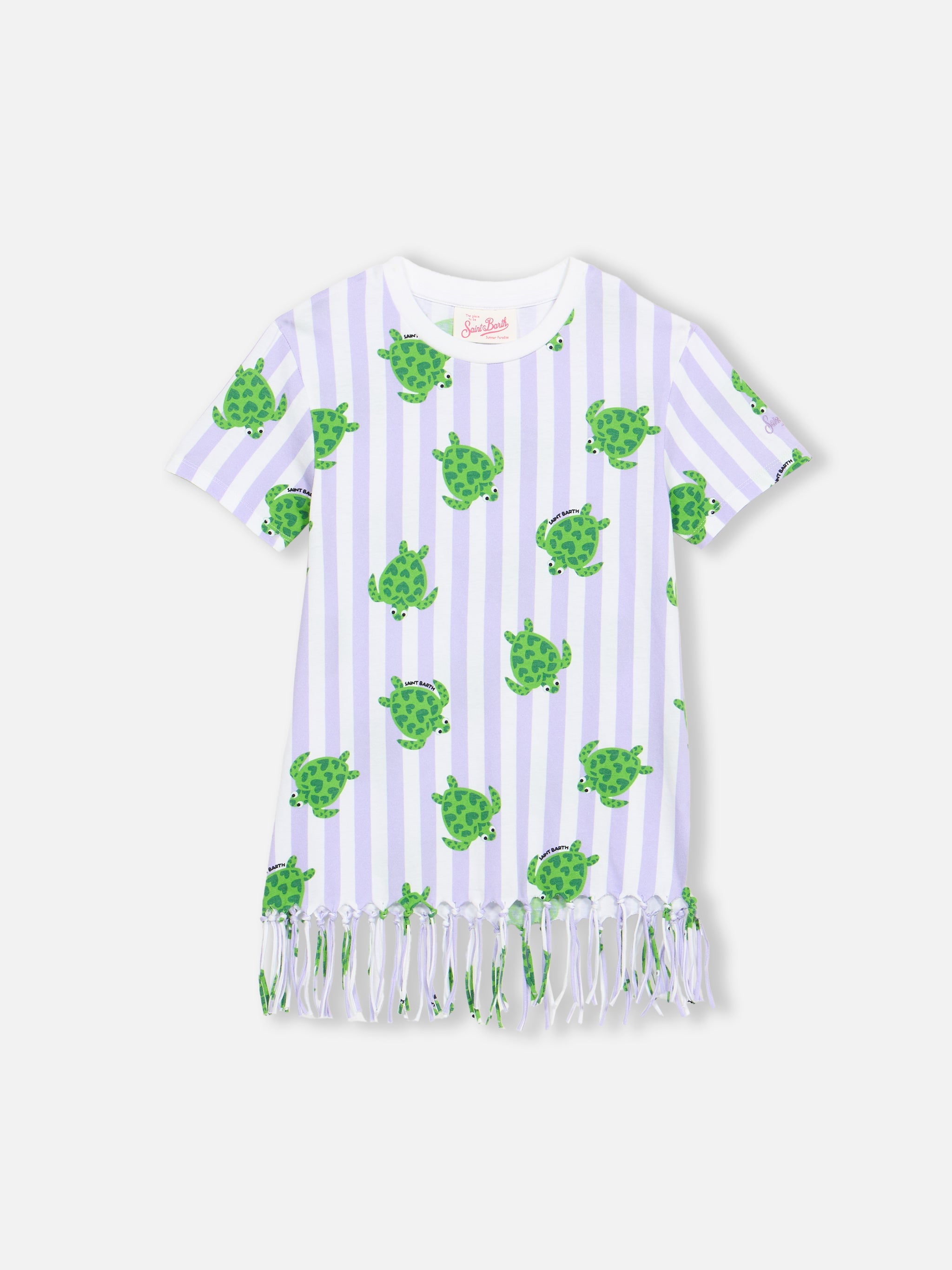 Girl Abbey Dress With Fringes And Turtle Print Lilac