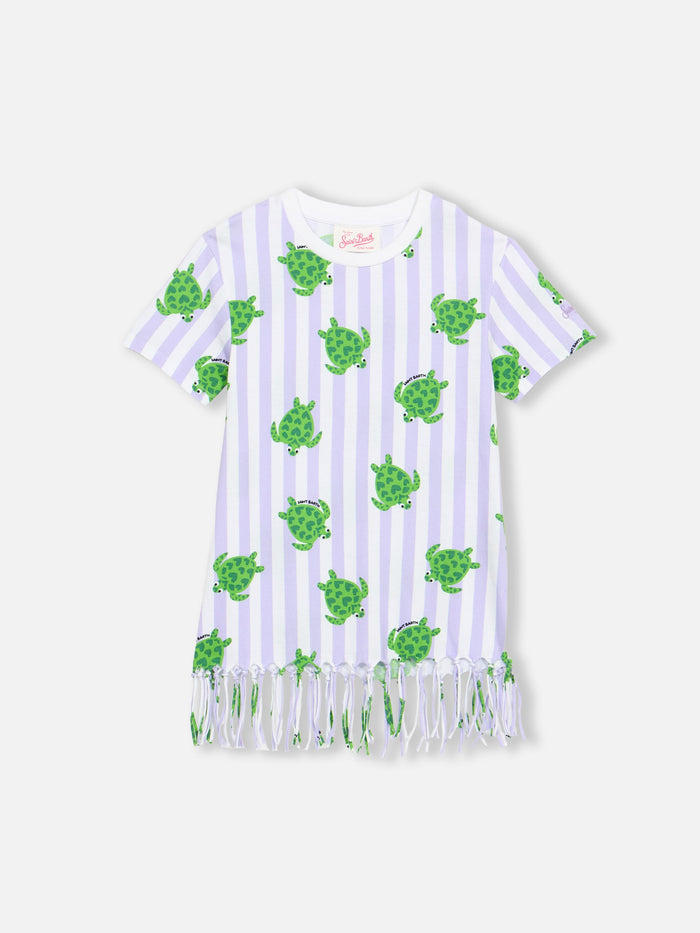 Girl Abbey Dress With Fringes And Turtle Print __single__