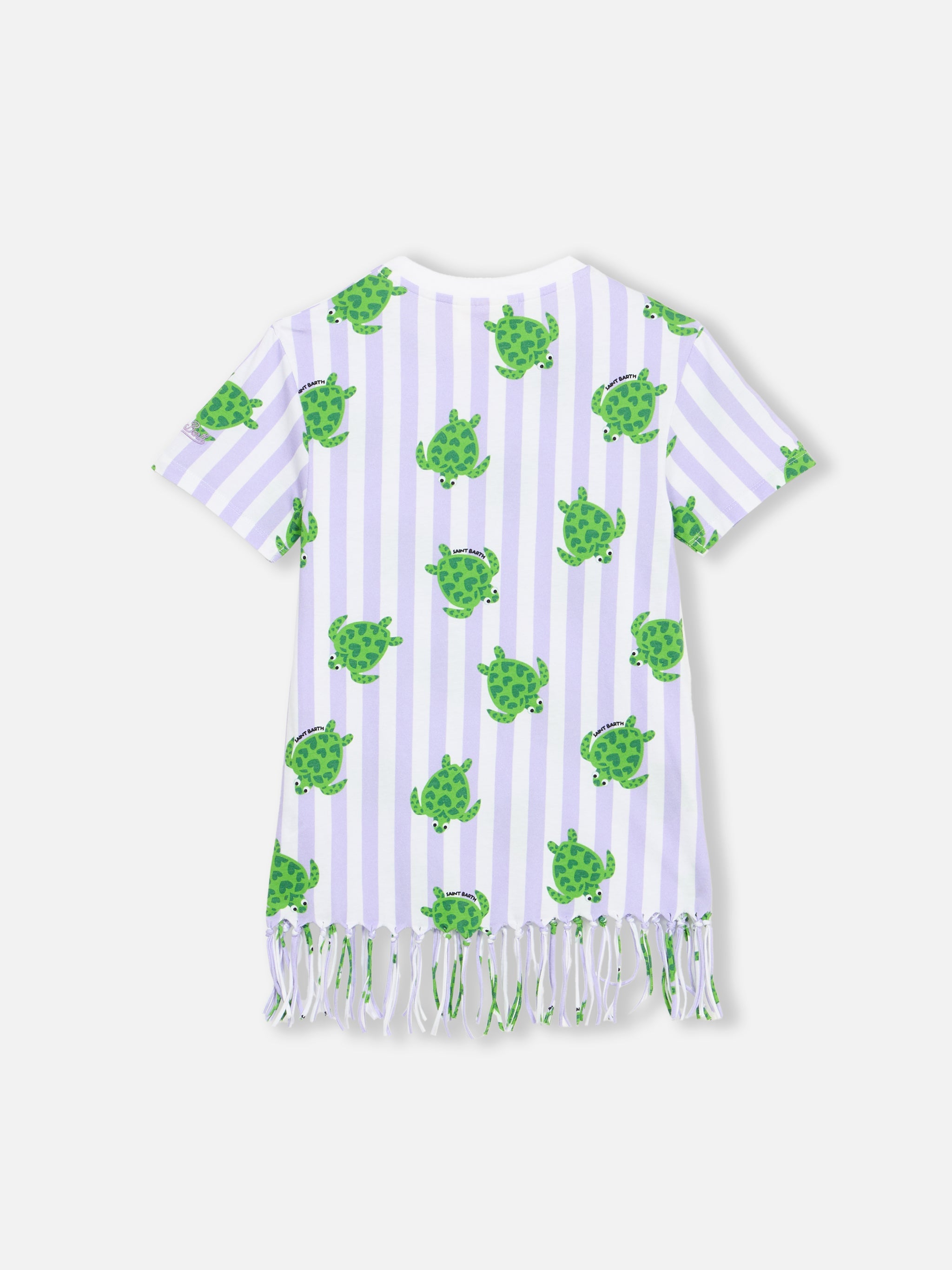 Girl Abbey Dress With Fringes And Turtle Print Lilac