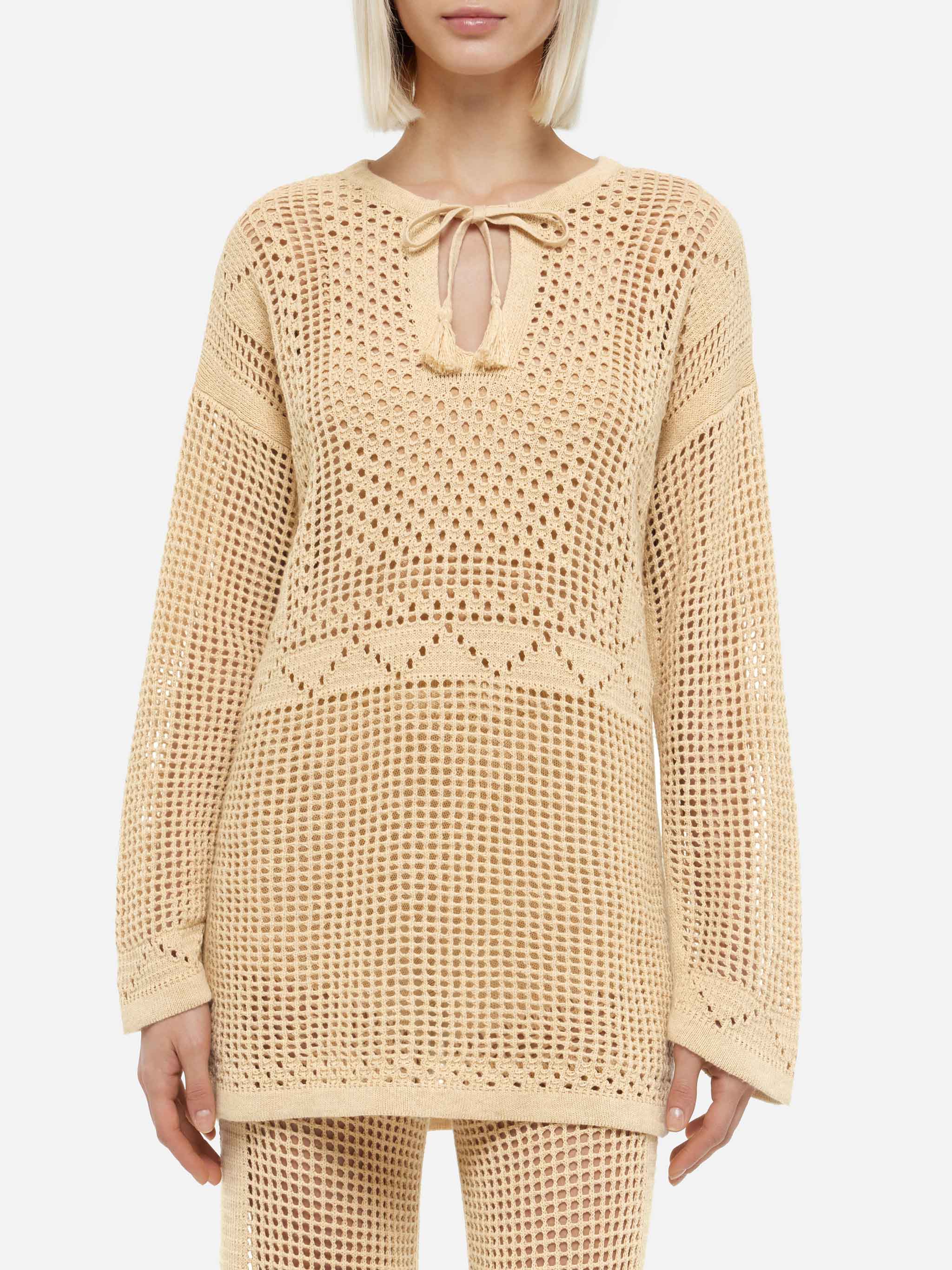 Alicia Crochet Mesh Tunic White Beach Robe