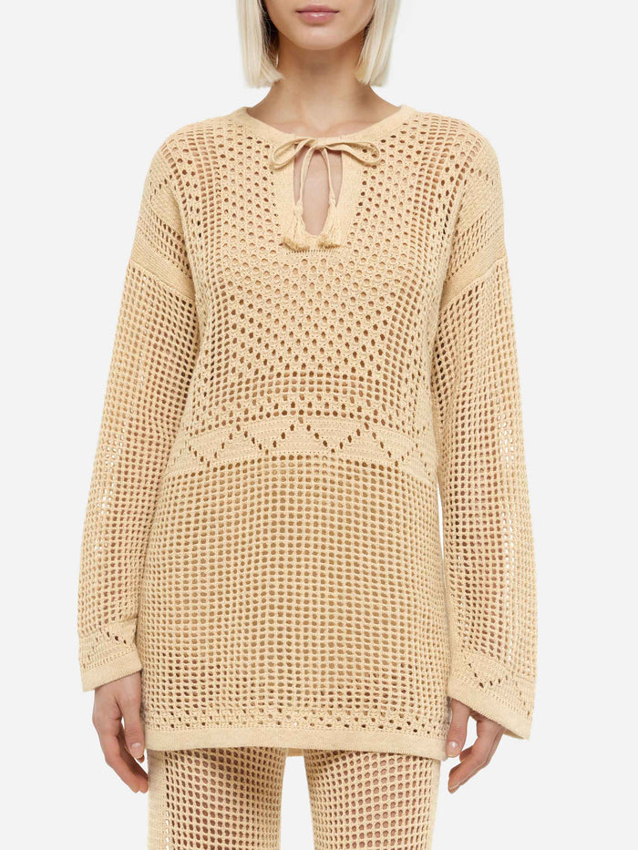 Alicia Crochet Mesh Tunic White Beach Robe