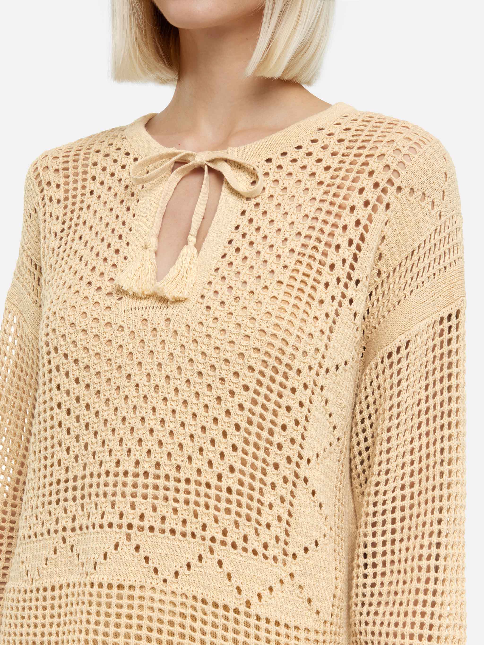 Alicia Crochet Mesh Tunic White Beach Robe