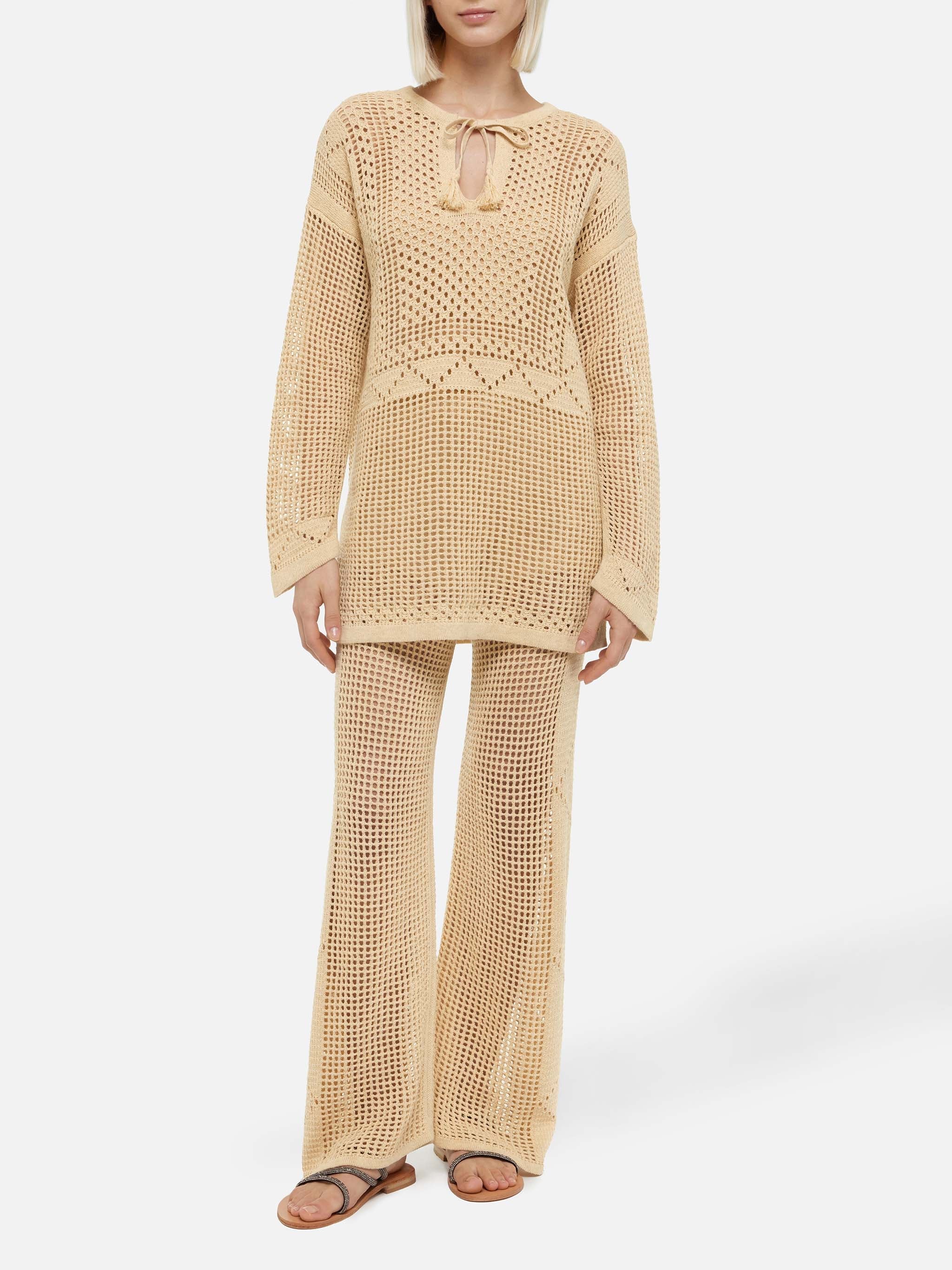 Alicia Crochet Mesh Tunic White Beach Robe