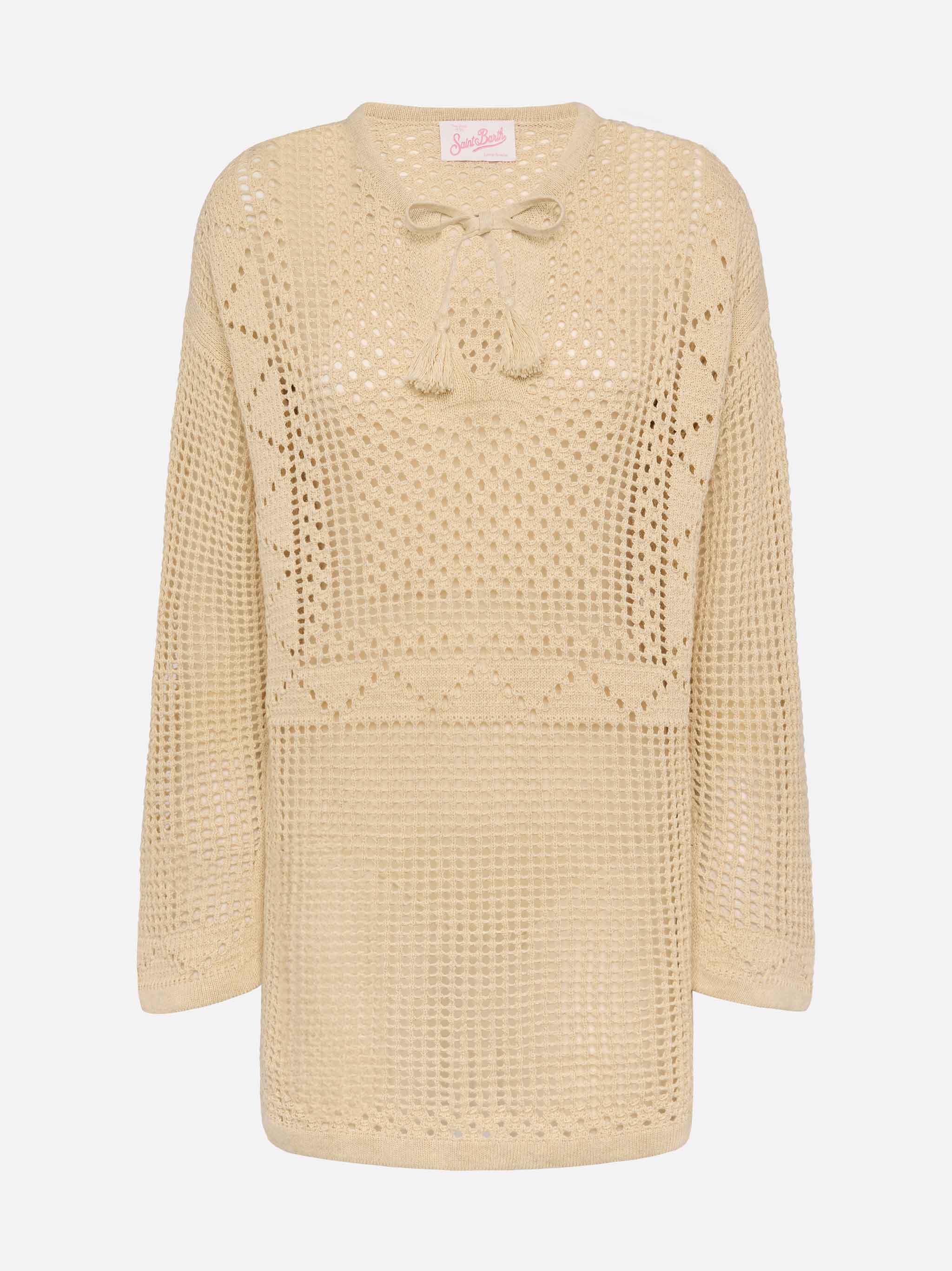 Alicia Crochet Mesh Tunic White Beach Robe