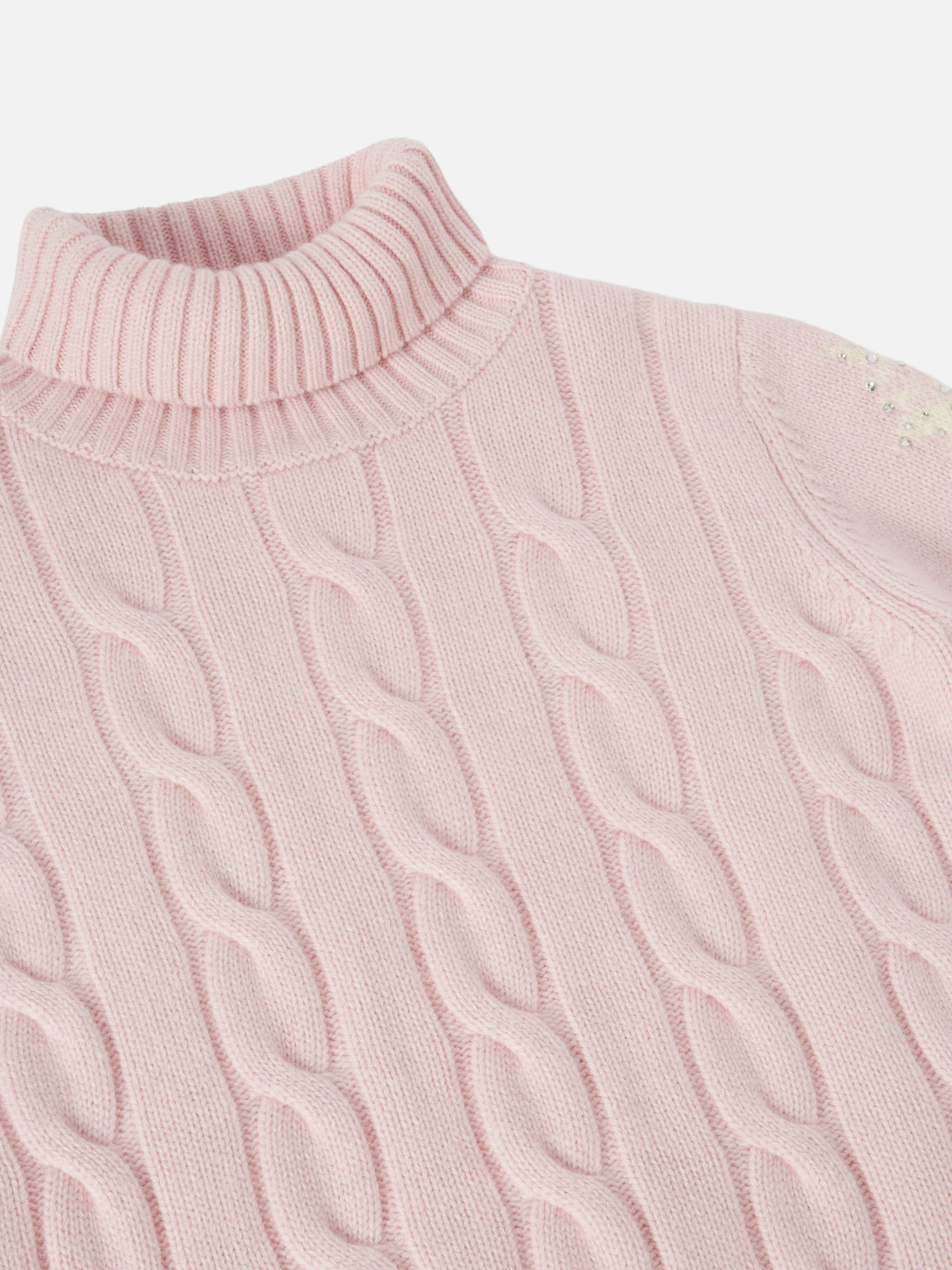 Adler Jr Turtleneck Cable-Knit With Snowflake Rhinestone Embellishments Pink