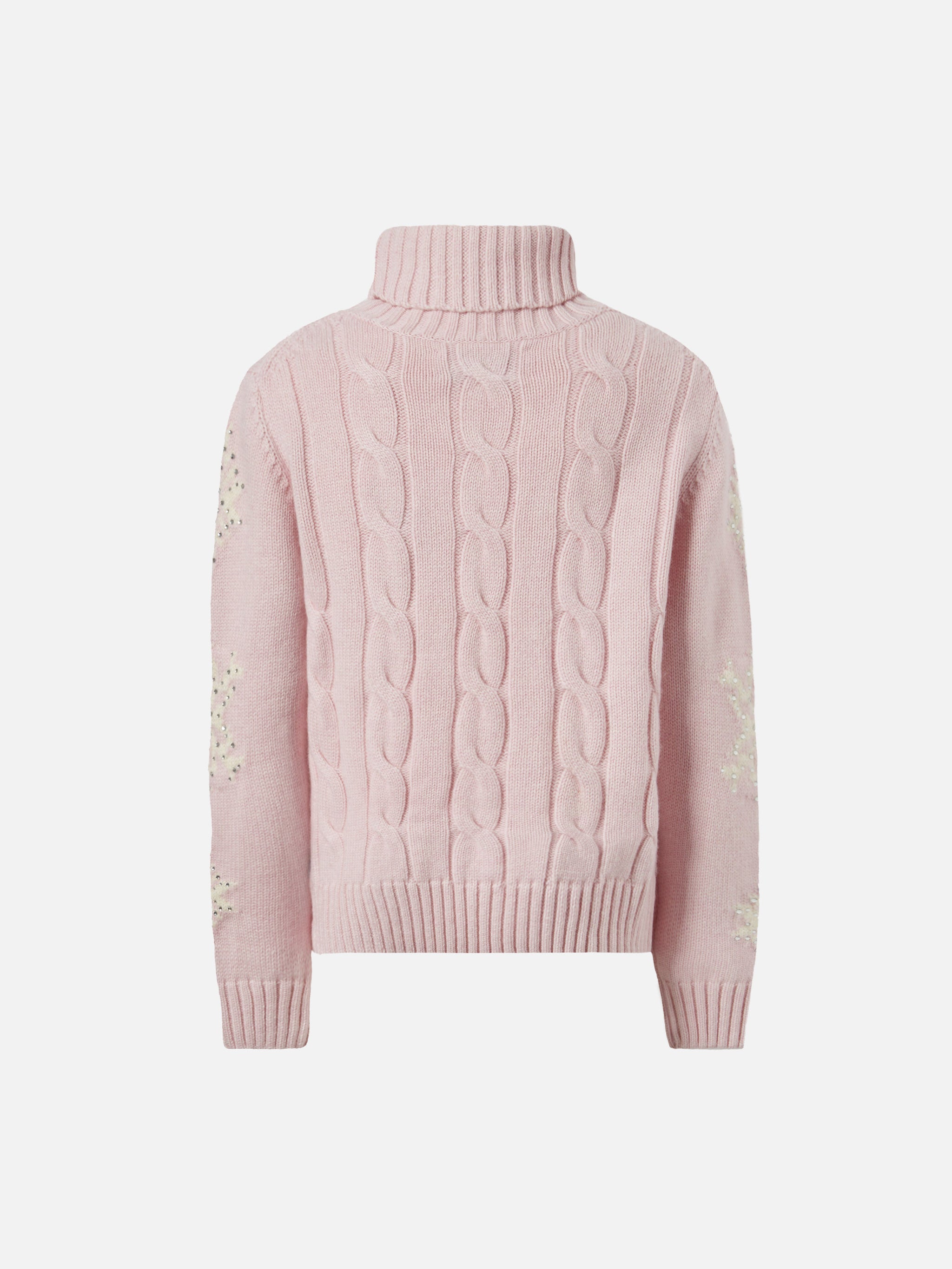Adler Jr Turtleneck Cable-Knit With Snowflake Rhinestone Embellishments Pink