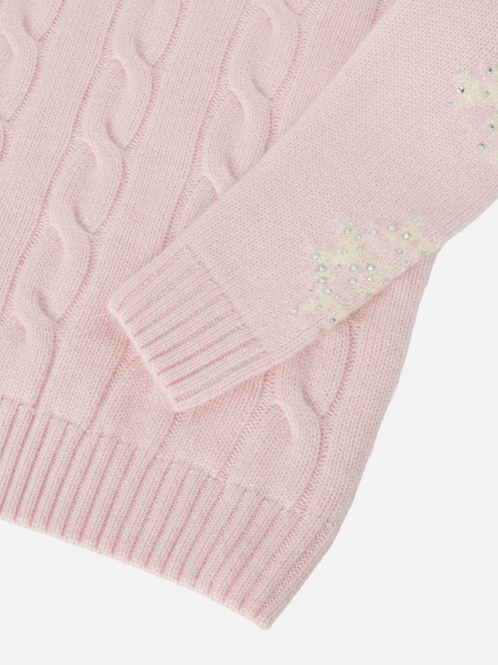 Adler Jr Turtleneck Cable-Knit With Snowflake Rhinestone Embellishments Pink