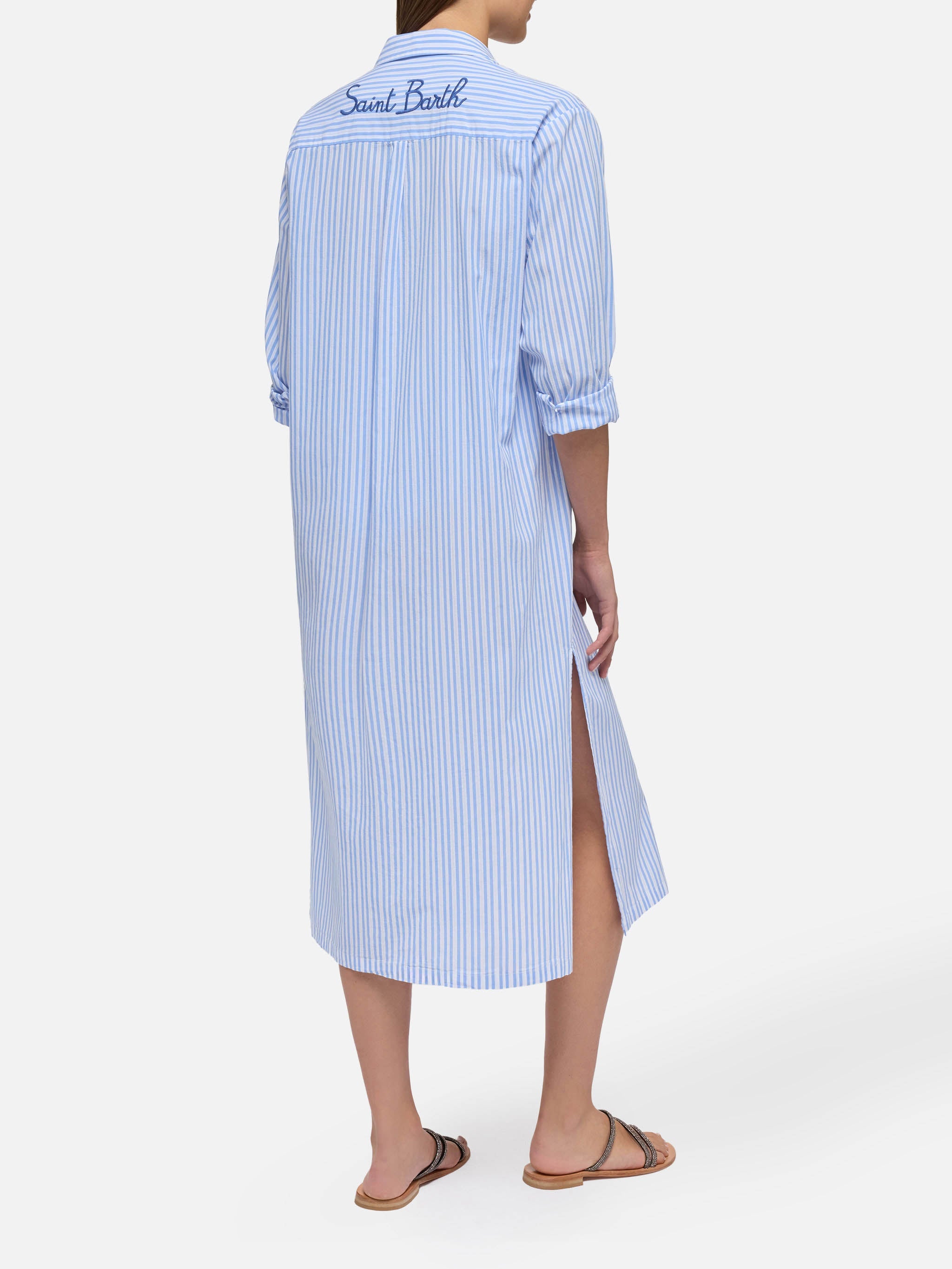 Adeline Cotton Maxi Dress With Striped Print Sky Beach Robe