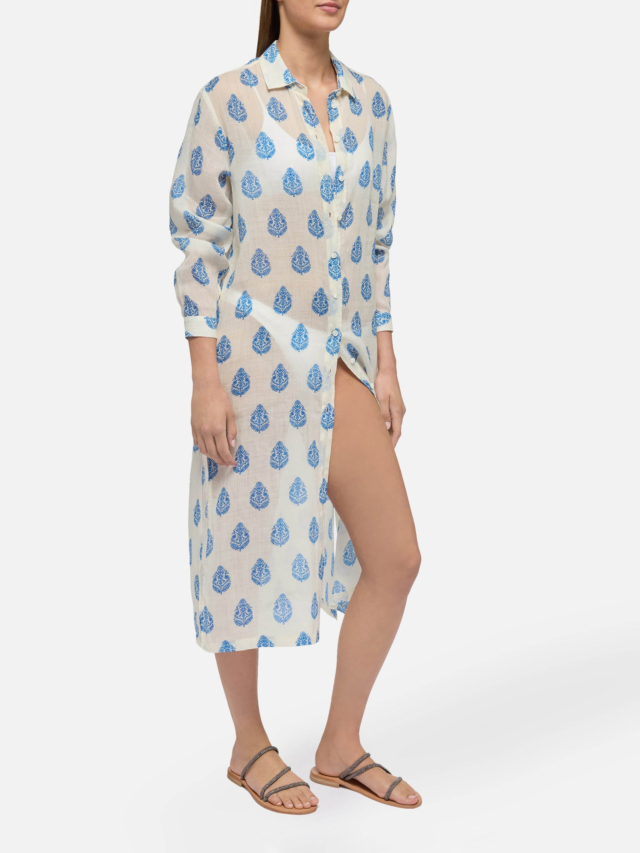 Adeline Ramie Maxi Dress With Paisley Print White Beach Robe