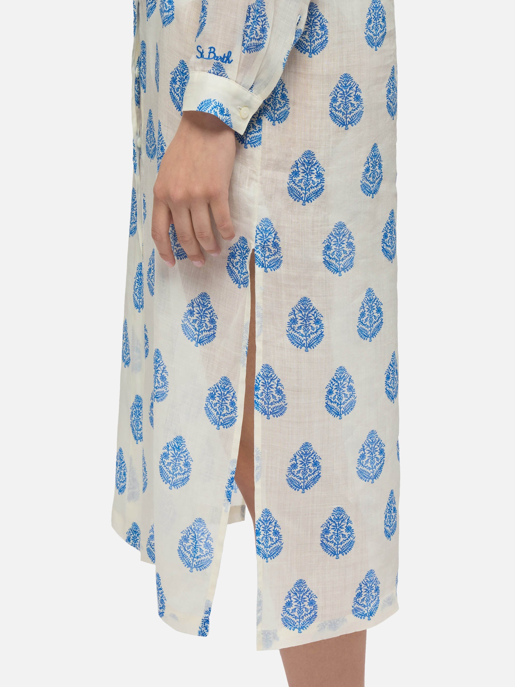 Adeline Ramie Maxi Dress With Paisley Print White Beach Robe