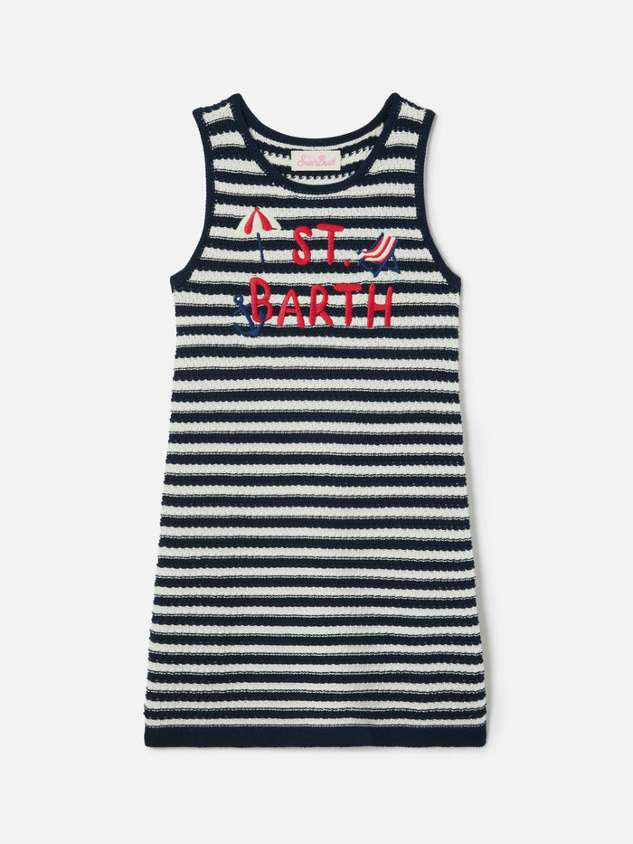 Audie Pure Cotton Striped Dress With Logo Embroidery And Sea Details Blue