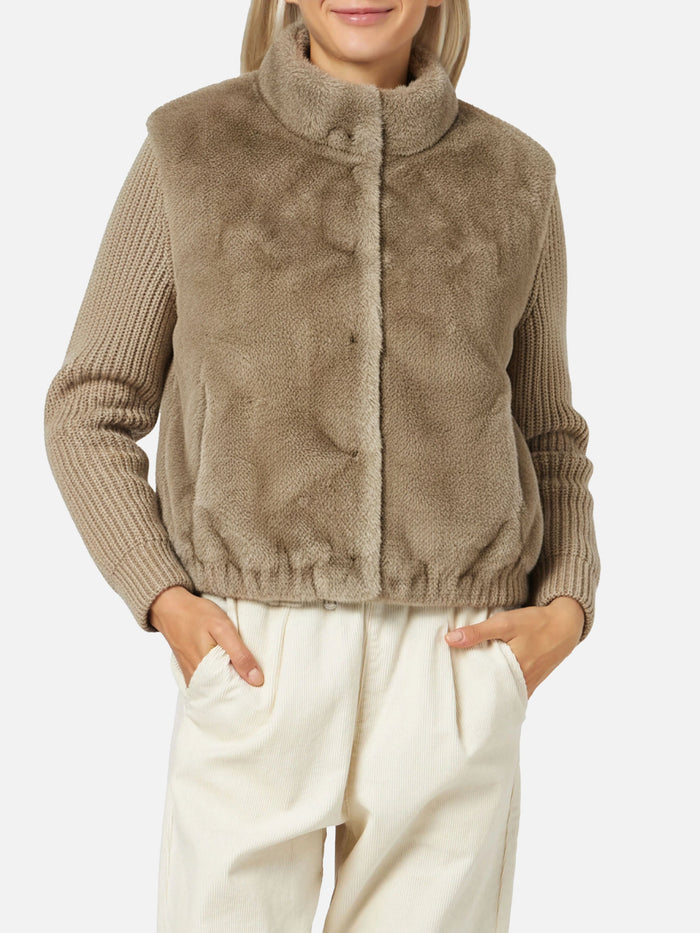Mael Faux-Fur Gilet With Knit Sleeves Brown Jacket
