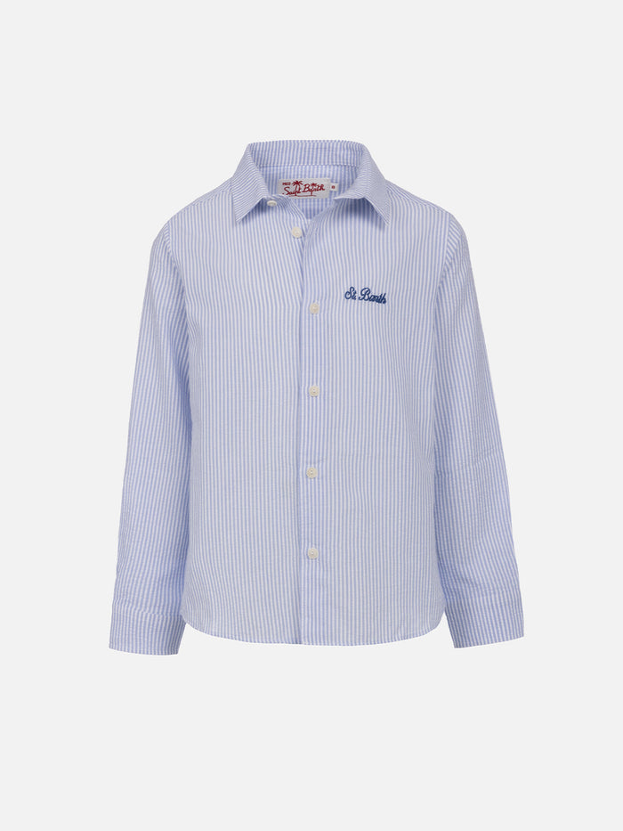 Kid Striped Seersucker Cotton Shirt Agnes Sky