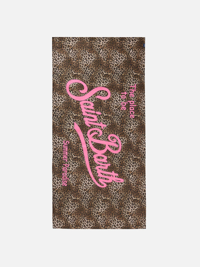 Aidan Beach Towel With Leopard Print And Logo Brown