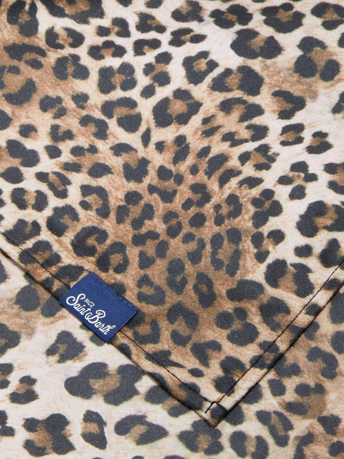 Aidan Beach Towel With Leopard Print And Logo Brown