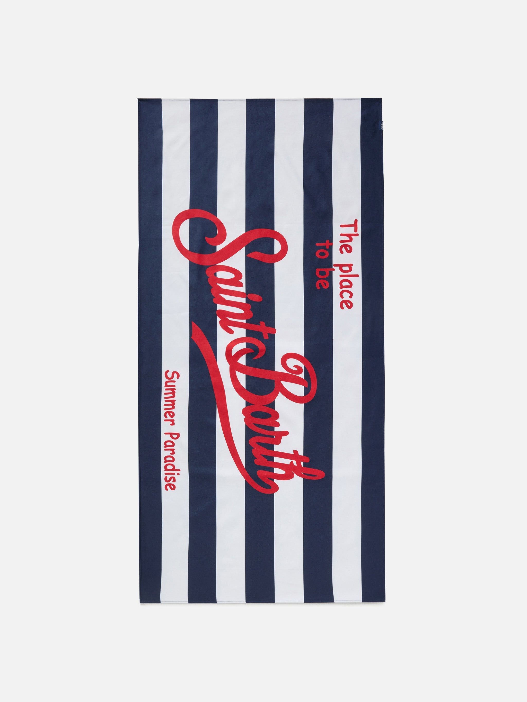 Aidan Beach Towel With Blue And White Stripes Logo