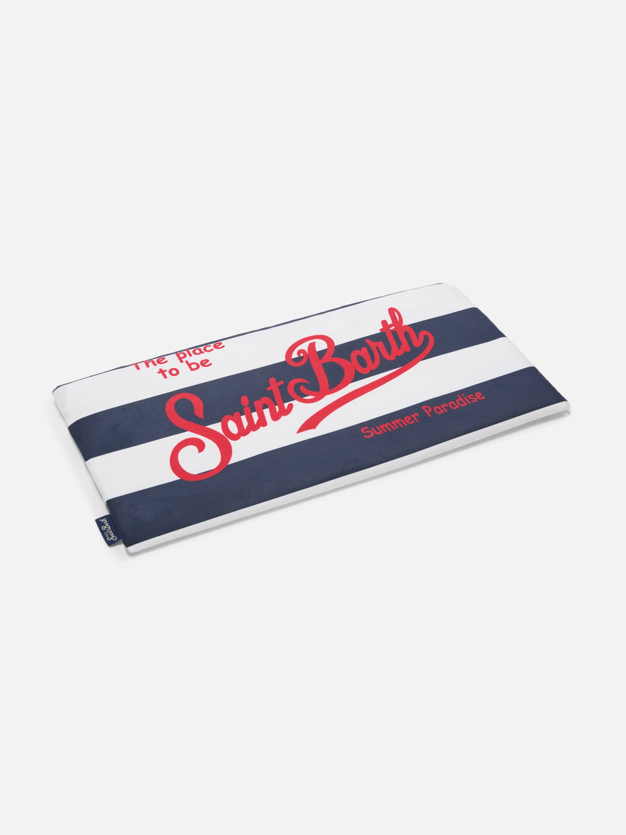 Aidan Beach Towel With Blue And White Stripes Logo