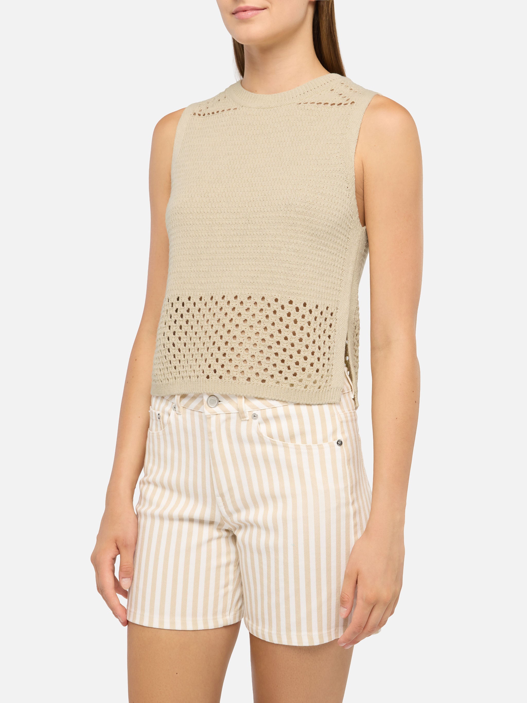 Aire Beige Crochet Top White Top_apparel