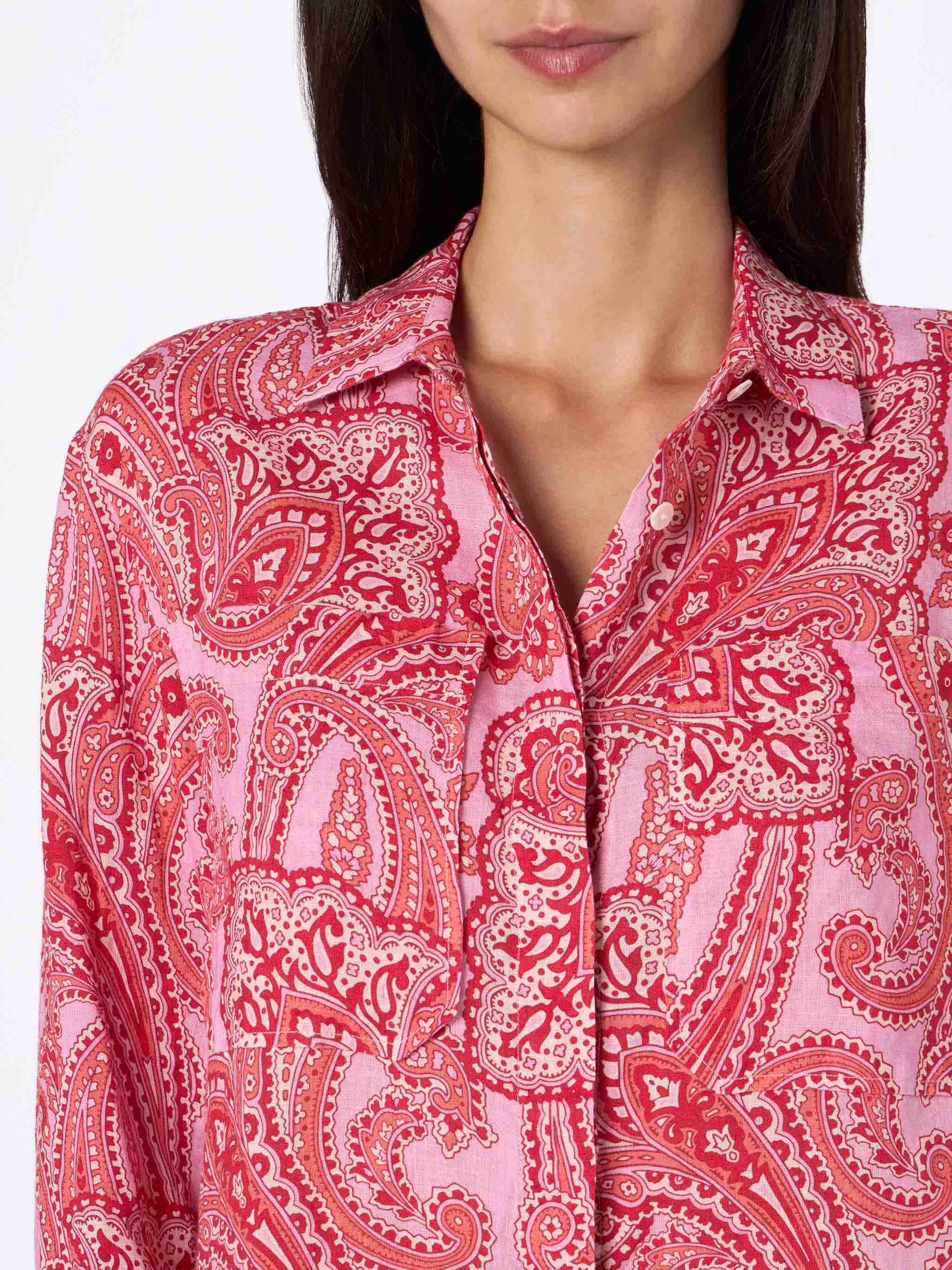 Paisley Linen Alodie Shirt Pink