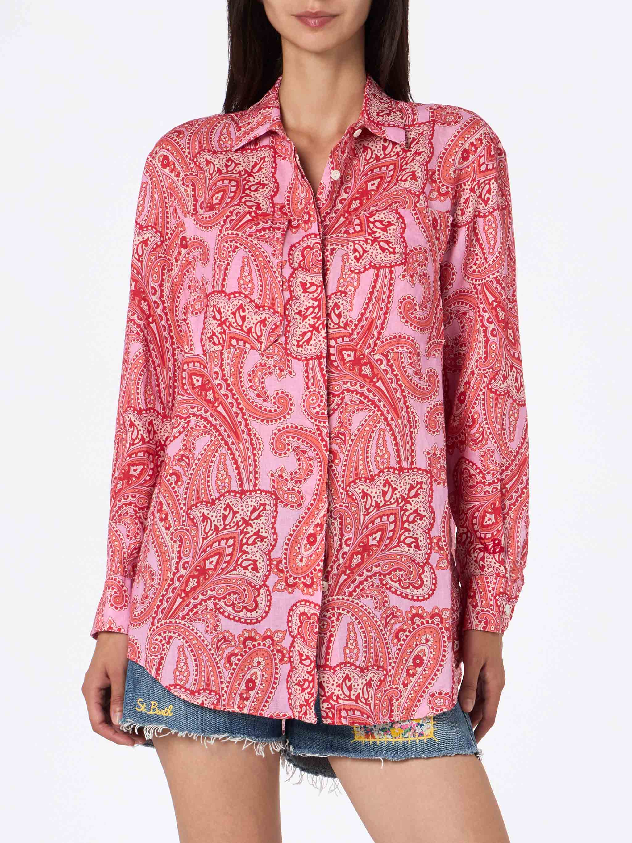 Paisley Linen Alodie Shirt Pink