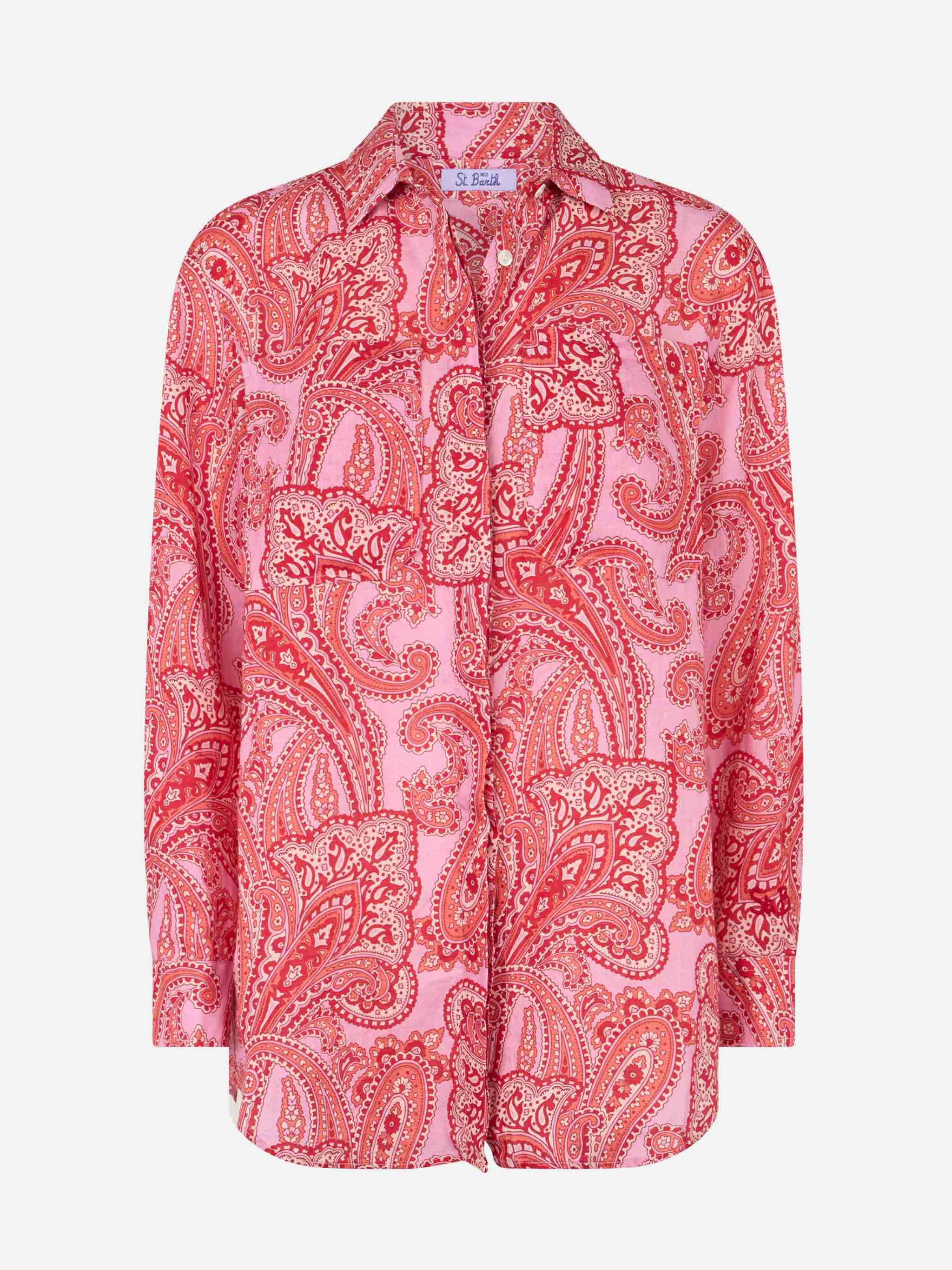Paisley Linen Alodie Shirt Pink