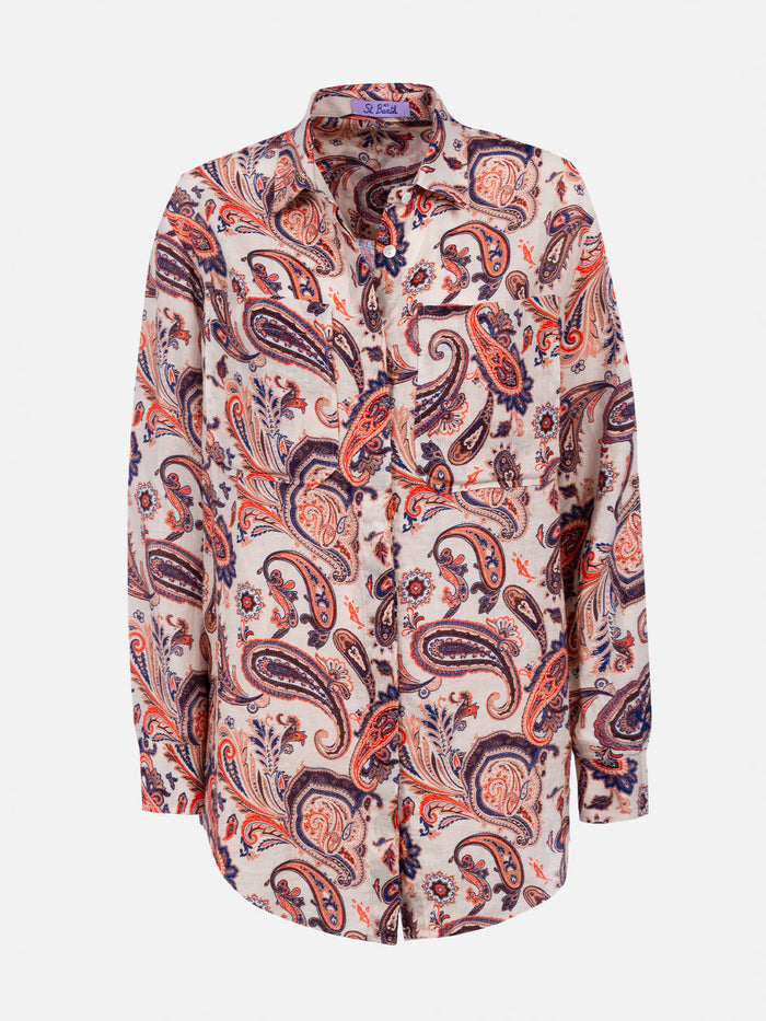 Alodie Linen Shirt With Paisley Print White