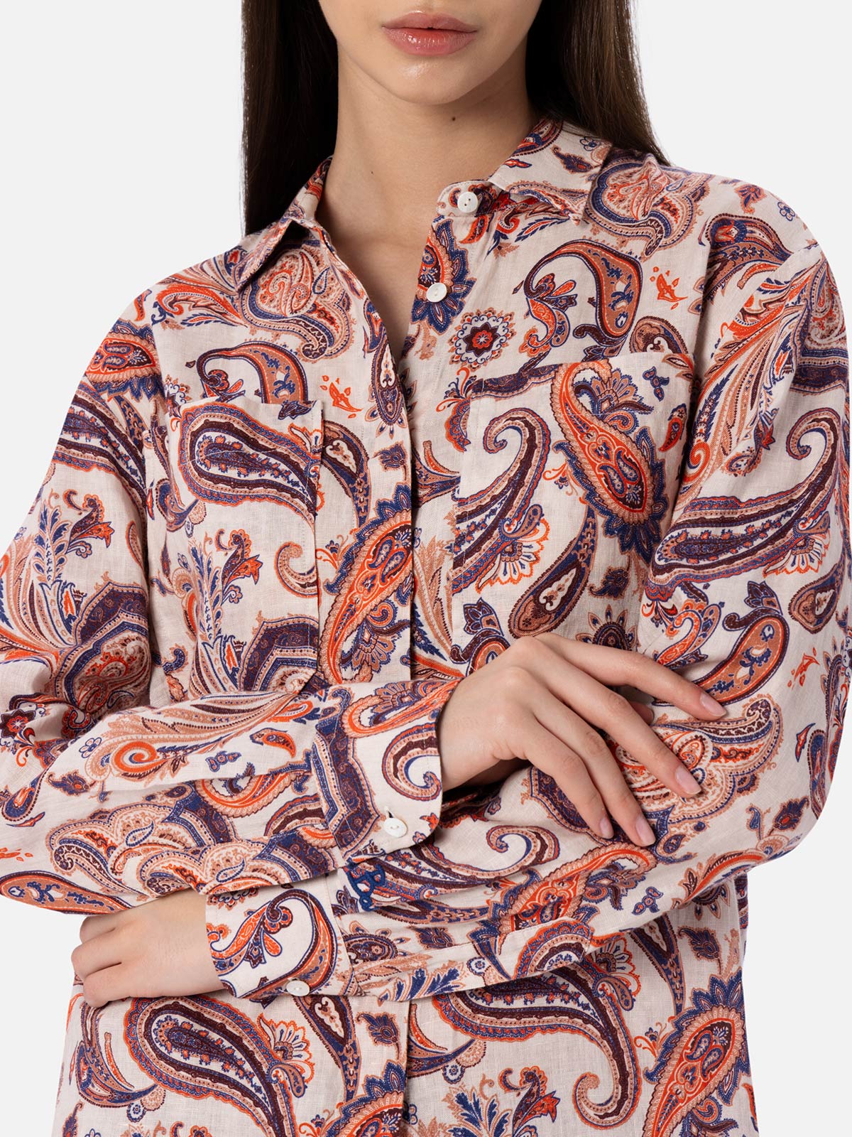 Alodie Linen Shirt With Paisley Print White