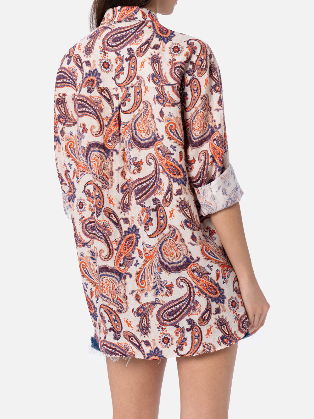 Alodie Linen Shirt With Paisley Print White